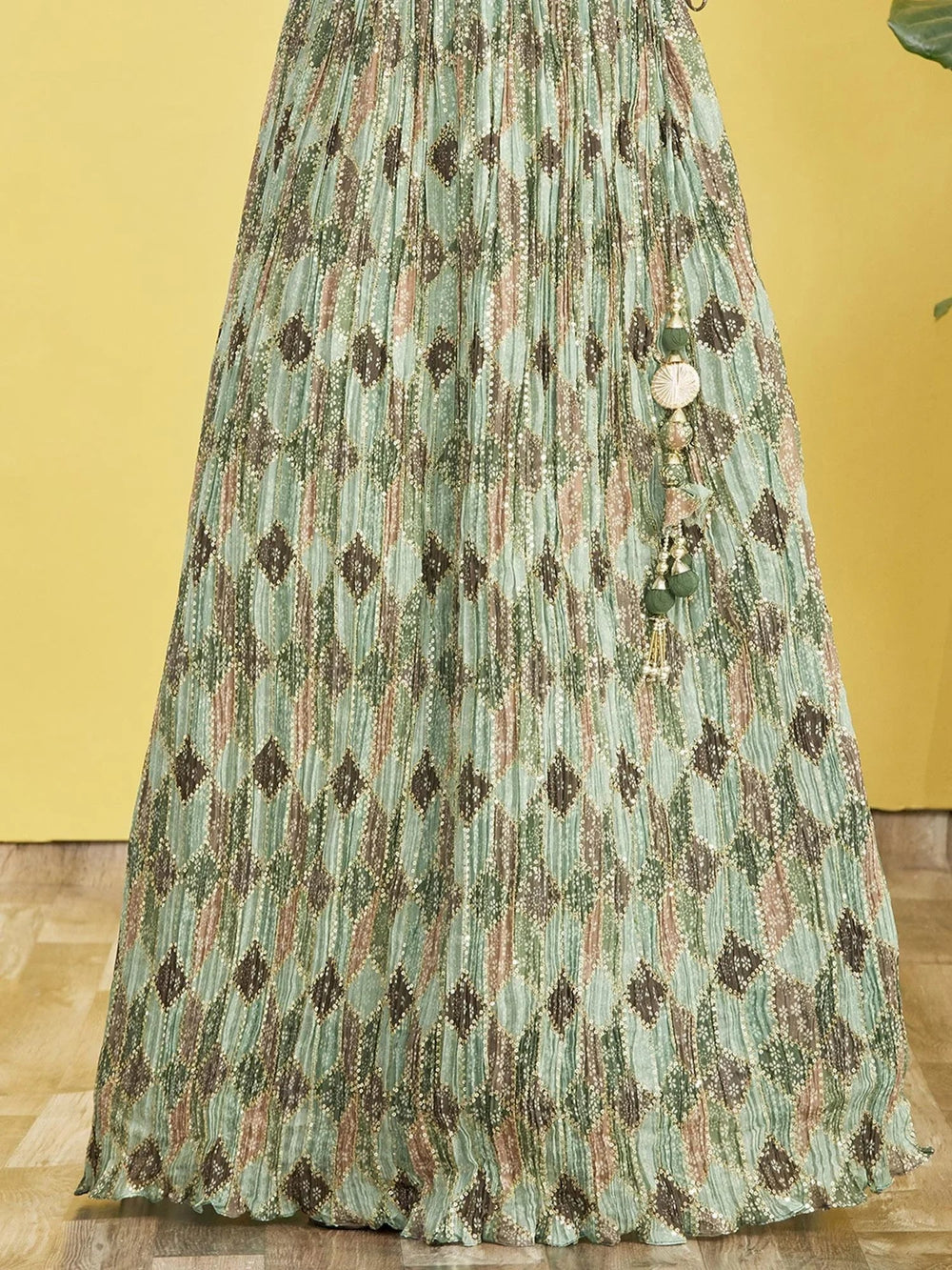 Green Embroidered Chinon Mehendi Lehenga Choli Ethnic Collection