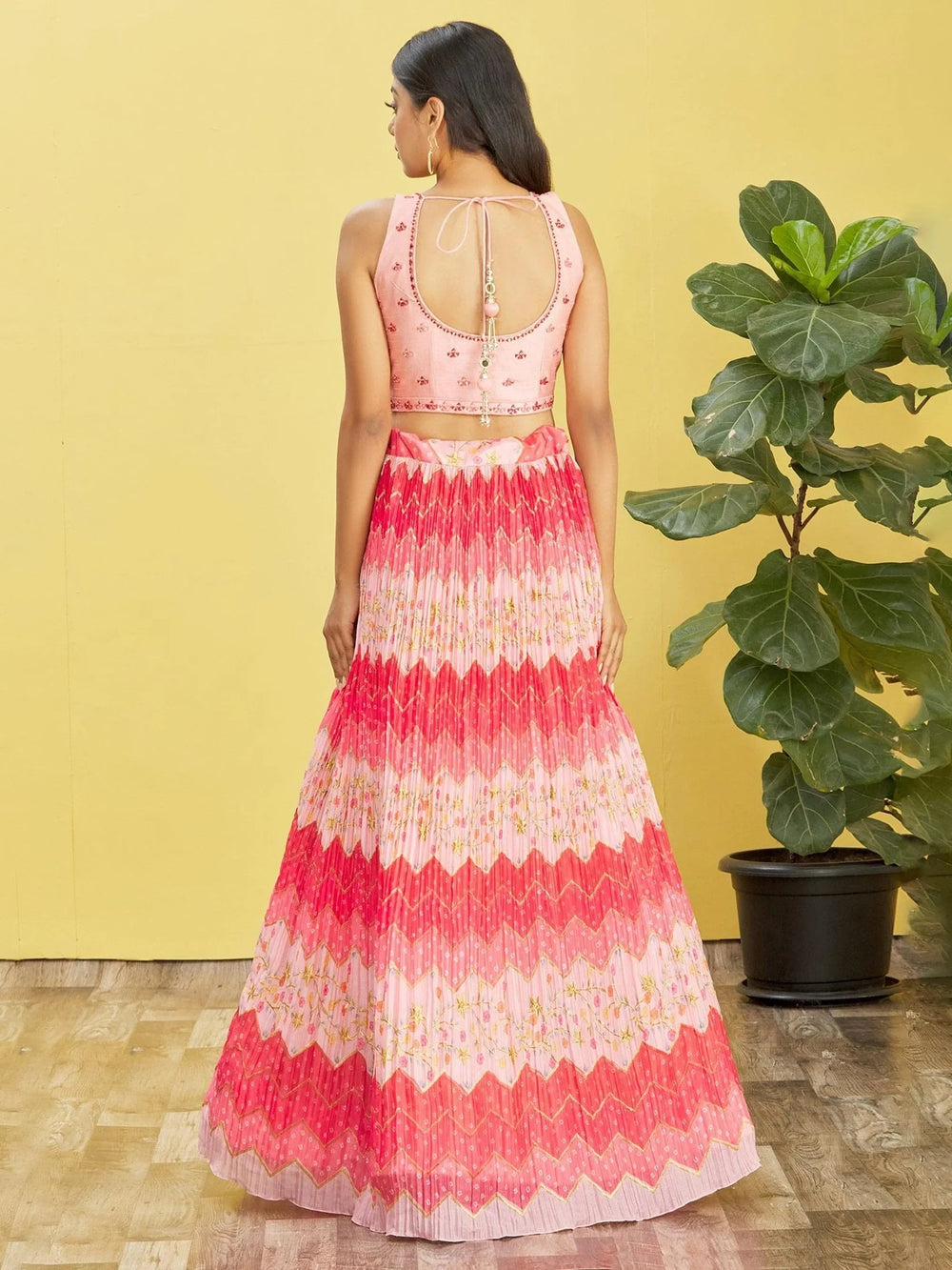 Pink Embroidered Chinon Festival Lehenga Choli for Women