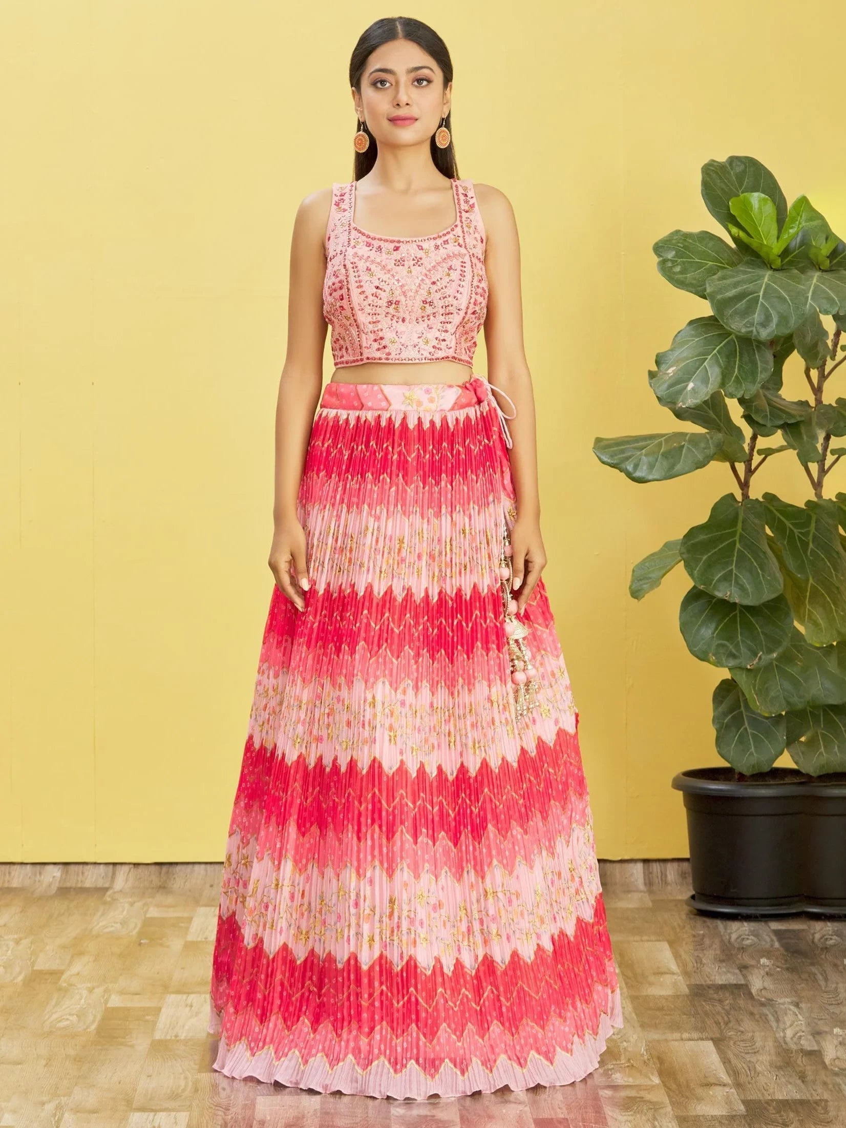 Pink Embroidered Chinon Festival Lehenga Choli for Women