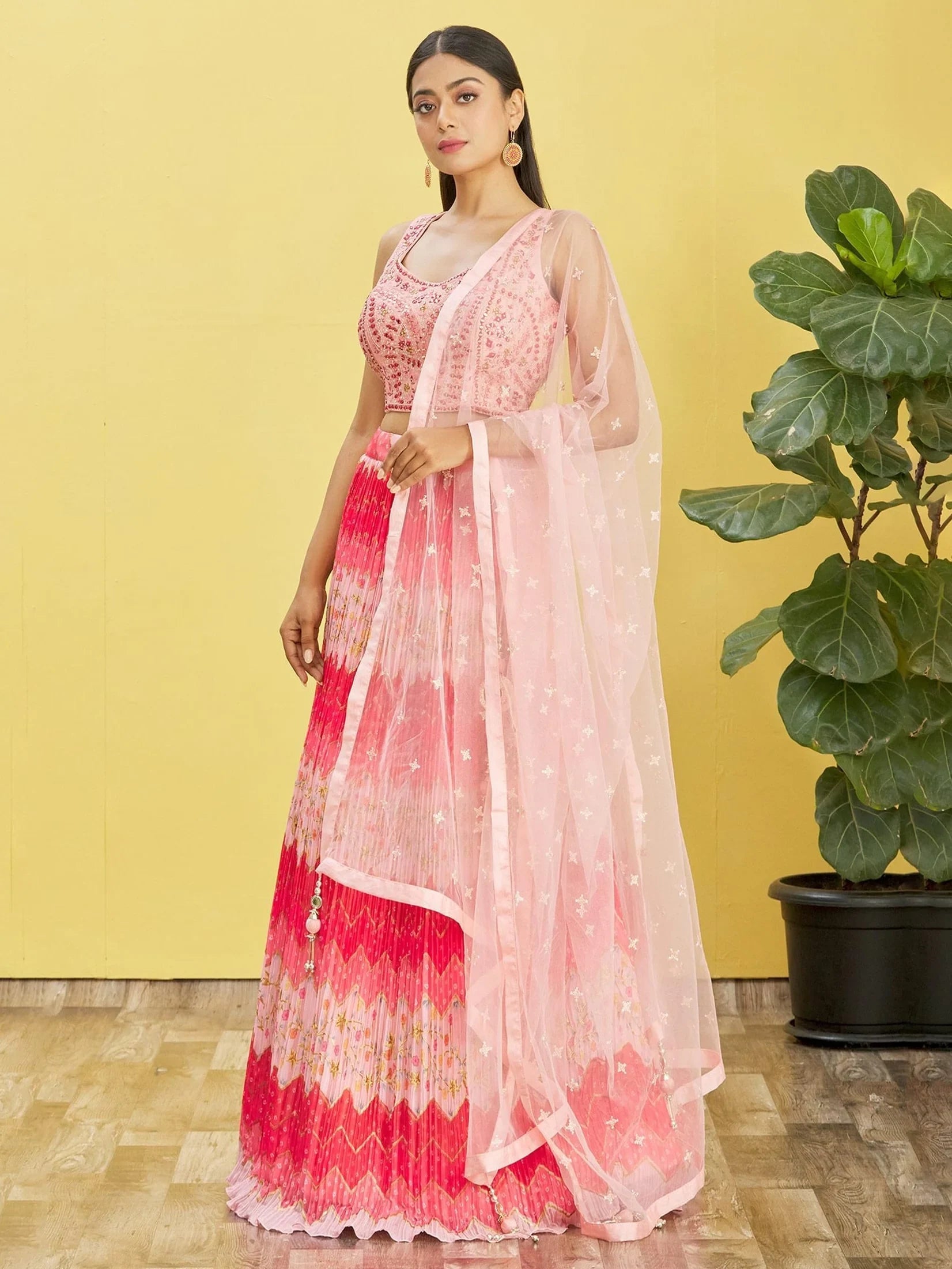 Pink Embroidered Chinon Festival Lehenga Choli for Women