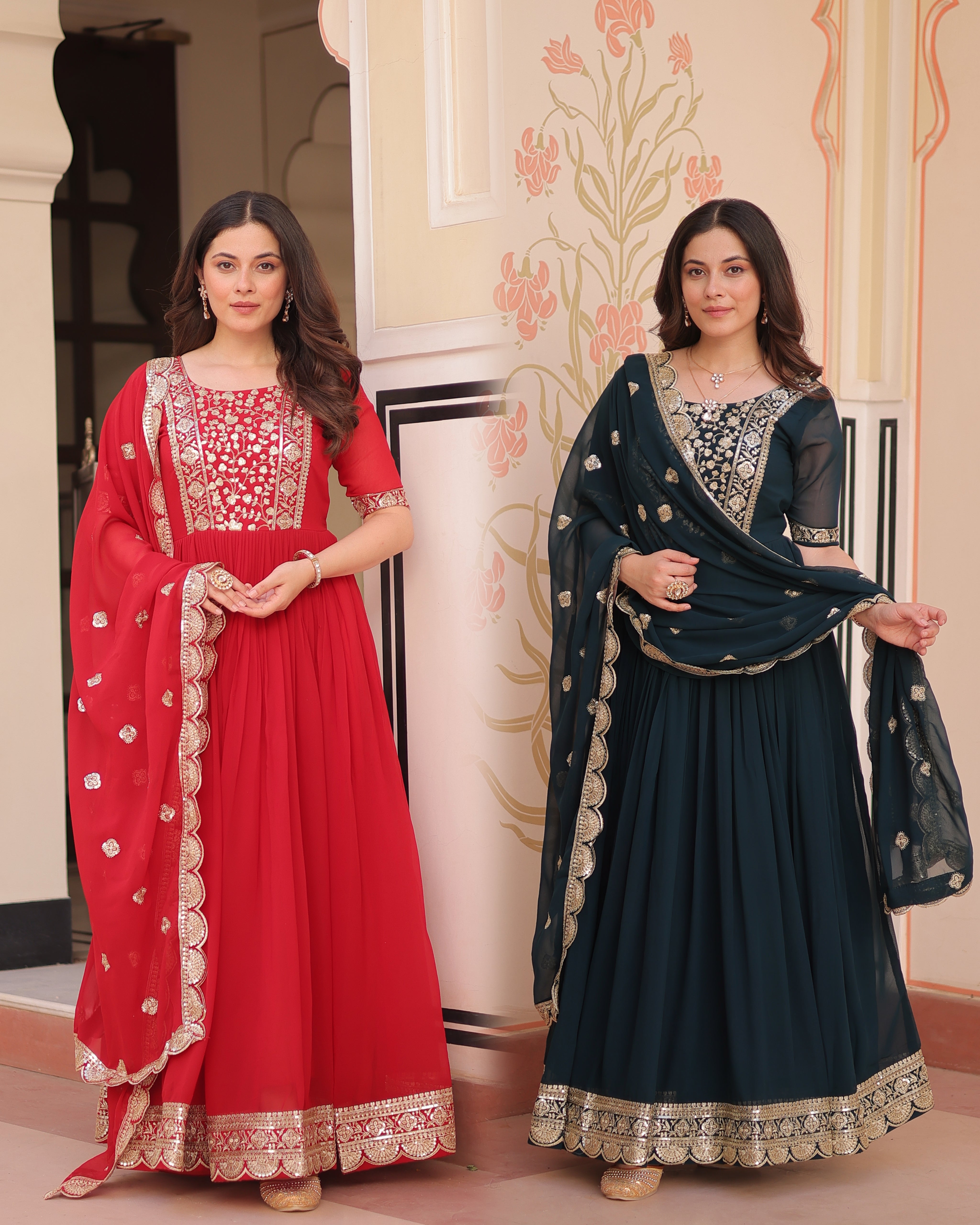 Sequins Embroidered Traditional Indian Gown With Dupatta