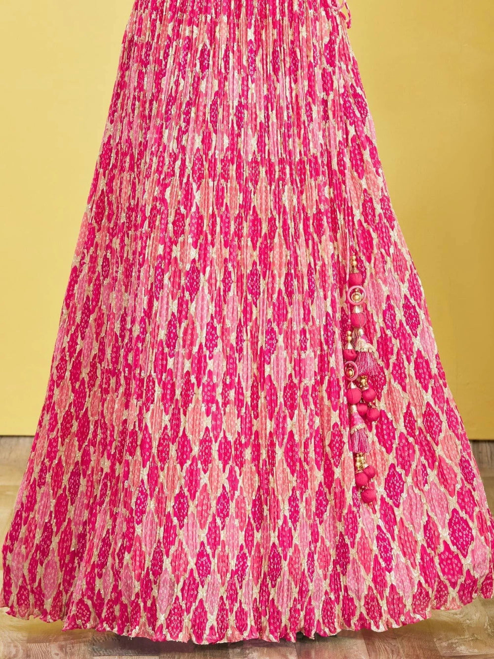 Pink Mirror Work Chinon Reception Lehenga Choli Occasion Wear