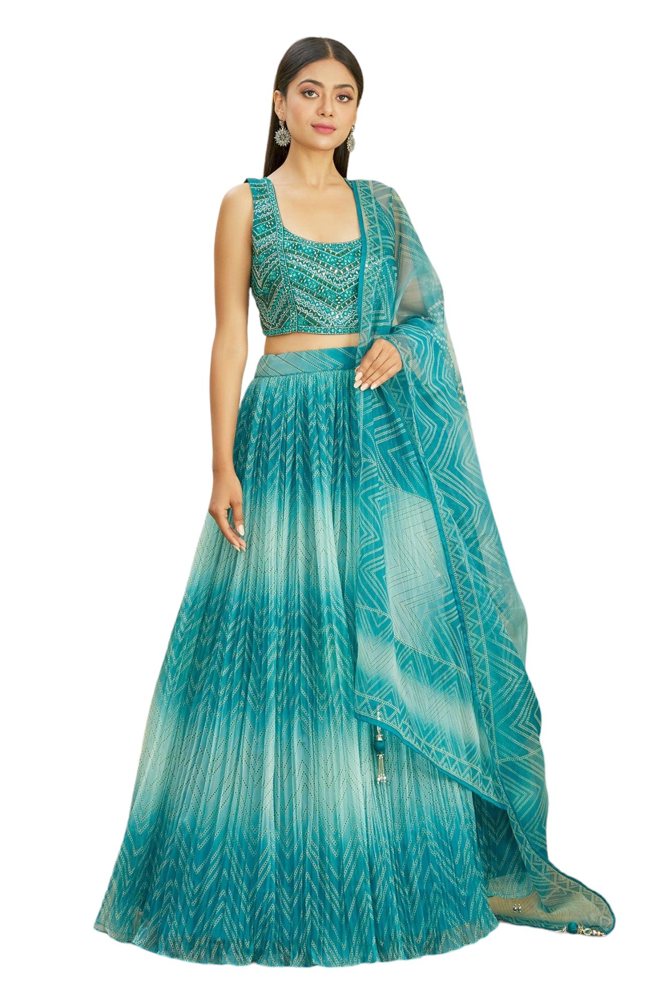Blue Mirror Work Organza Wedding Lehenga Choli Indian Ethnic Wear