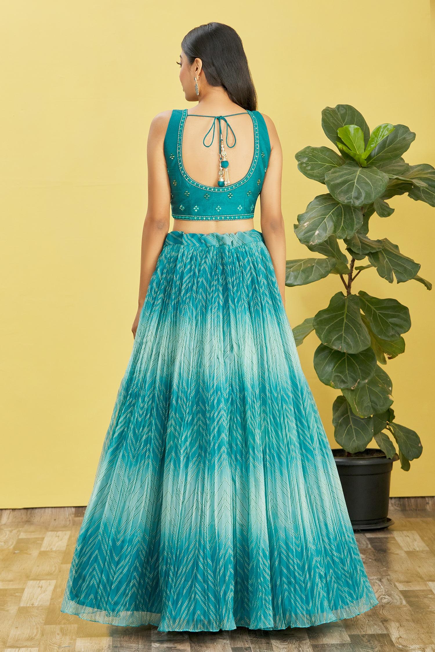 Blue Mirror Work Organza Wedding Lehenga Choli Indian Ethnic Wear