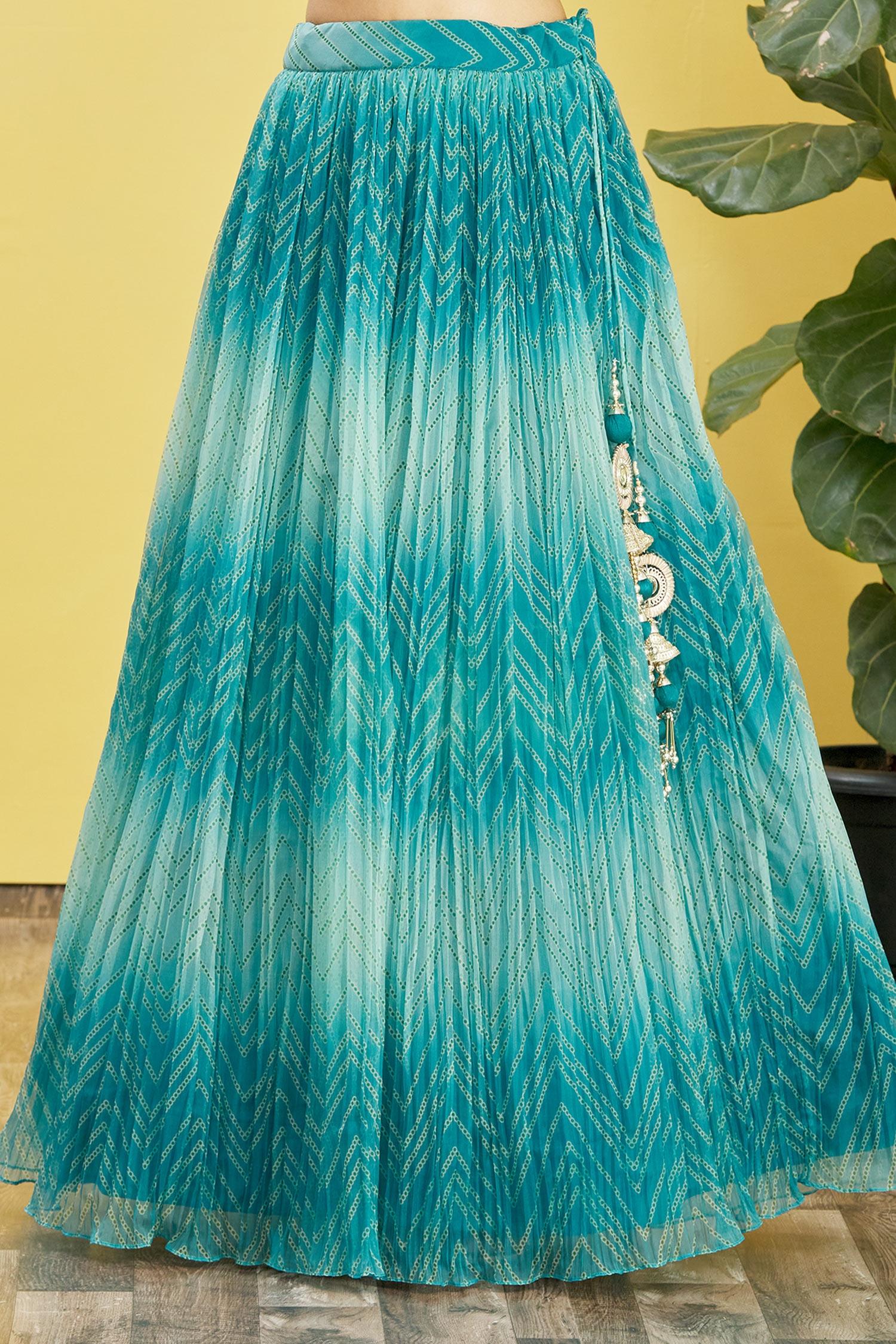 Blue Mirror Work Organza Wedding Lehenga Choli Indian Ethnic Wear