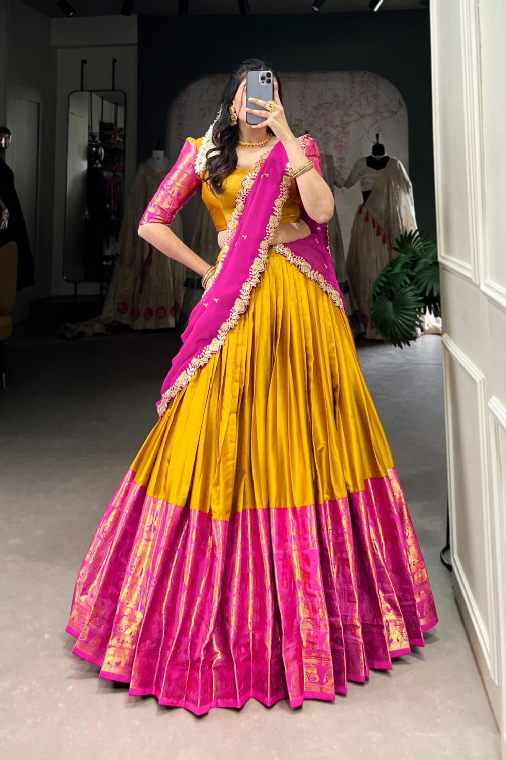 Mustard Tarika Narayan Pattu South Indian Lehenga Set