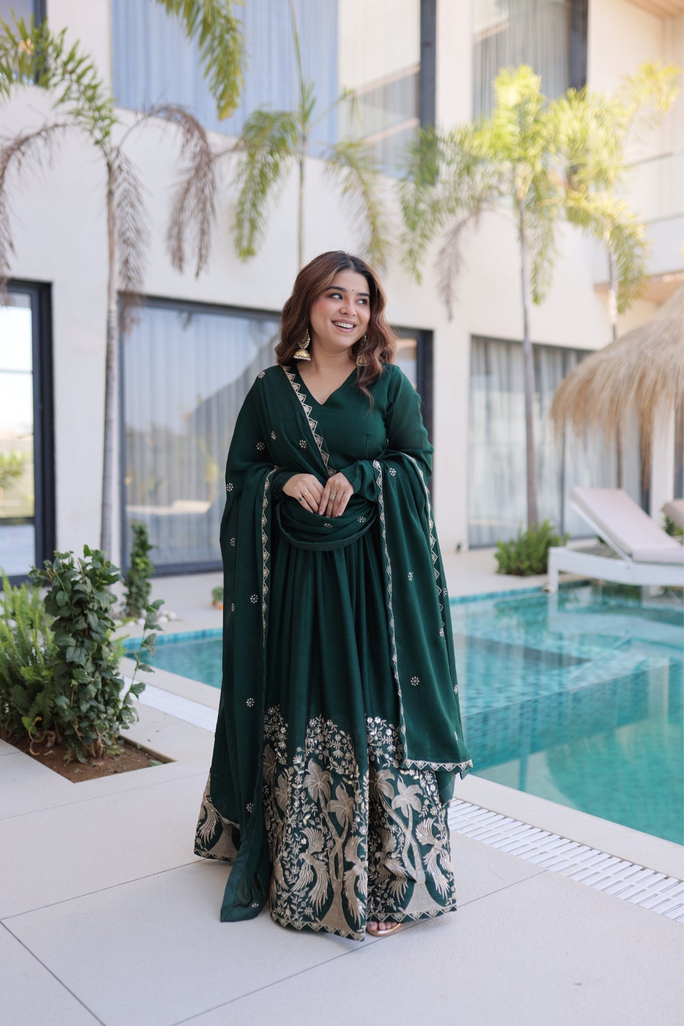 Green Rangoli Crush Sequins Multi Embroidery Anarkali Suit for Women