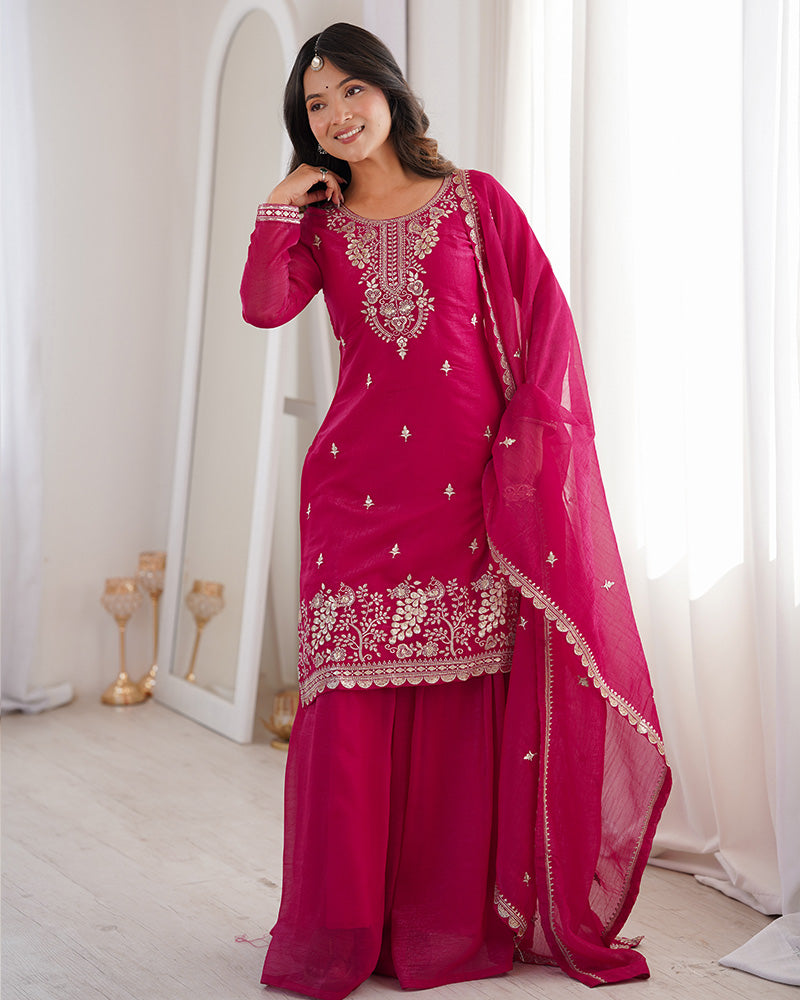 Classy Rani Crunchy Silk Embroidered Palazzo Suit for Women