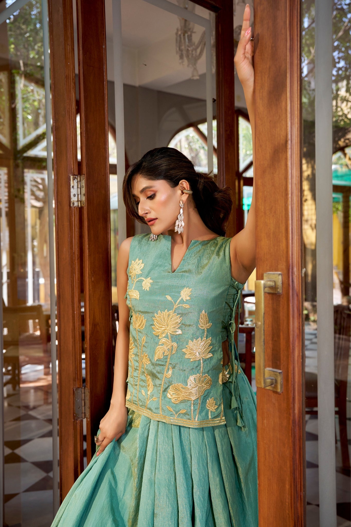 Sky Blue Pure Shimmer Embroidered Lehenga Co-Ord Set