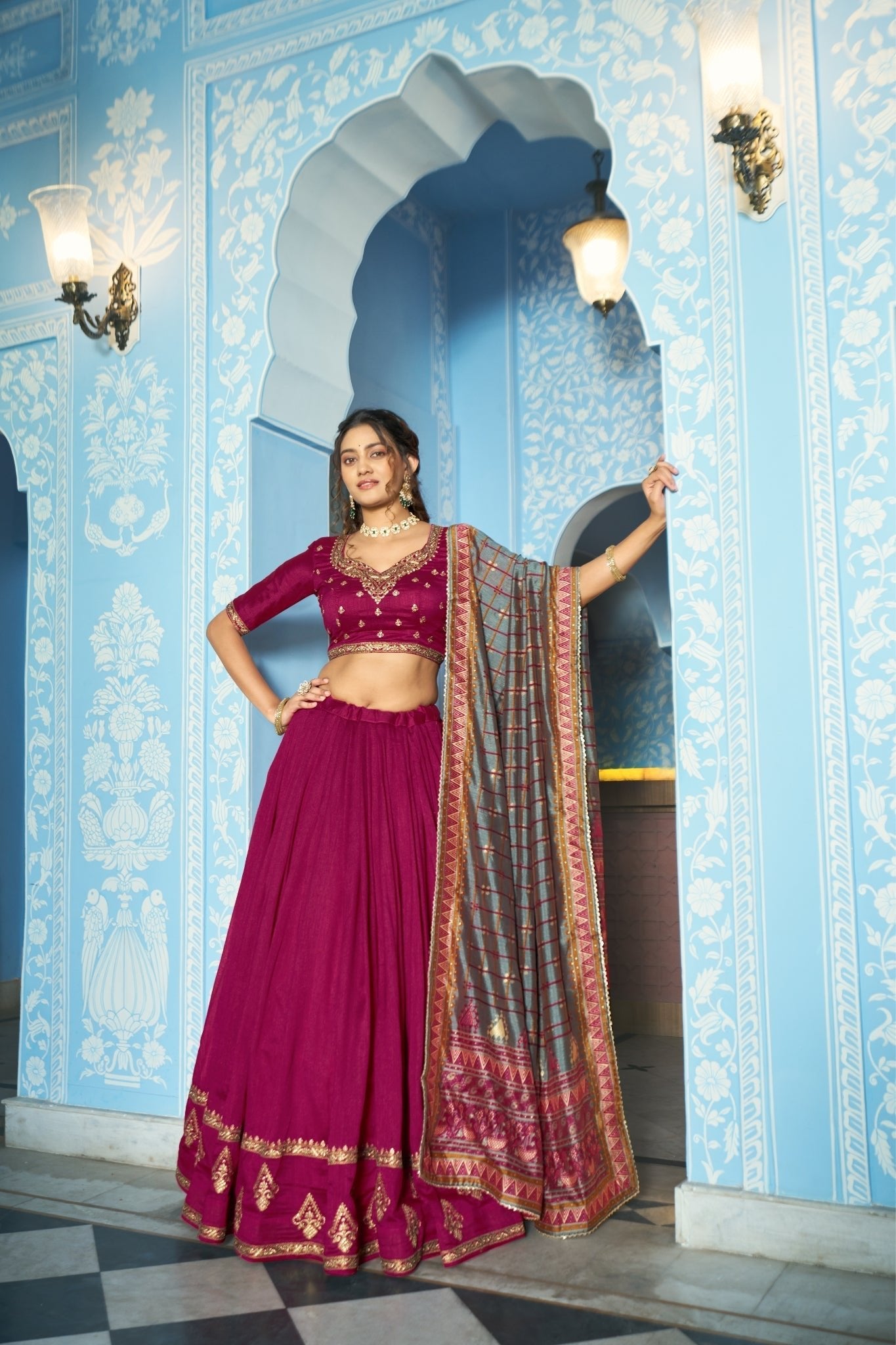 Stunning Vichitra Silk Embroidery Sequins Worked Lehenga Choli Set - Zimonza