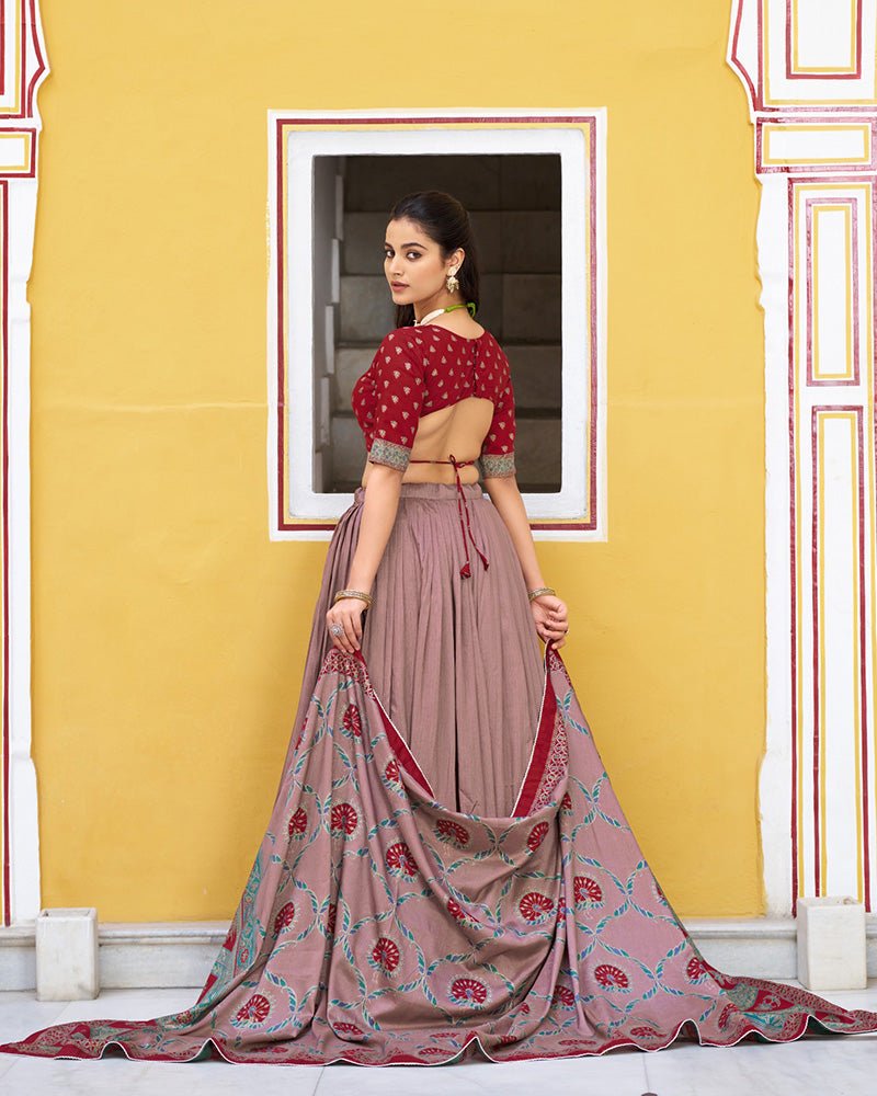Tasar Silk Printed Sparkle Designer Lehenga Choli Set - Zimonza