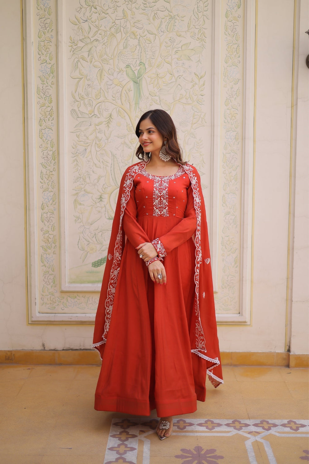 Mal Chanderi Beads Embroidered Anarkali Suit for Women