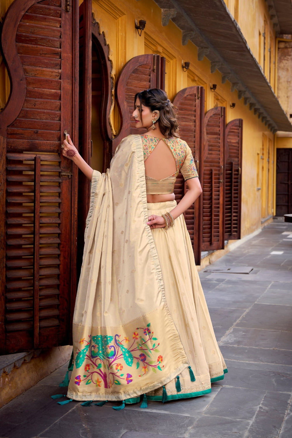 Battel Green Designer Paithani Zari Weaving Shimmer Lehenga Choli With Dupatta