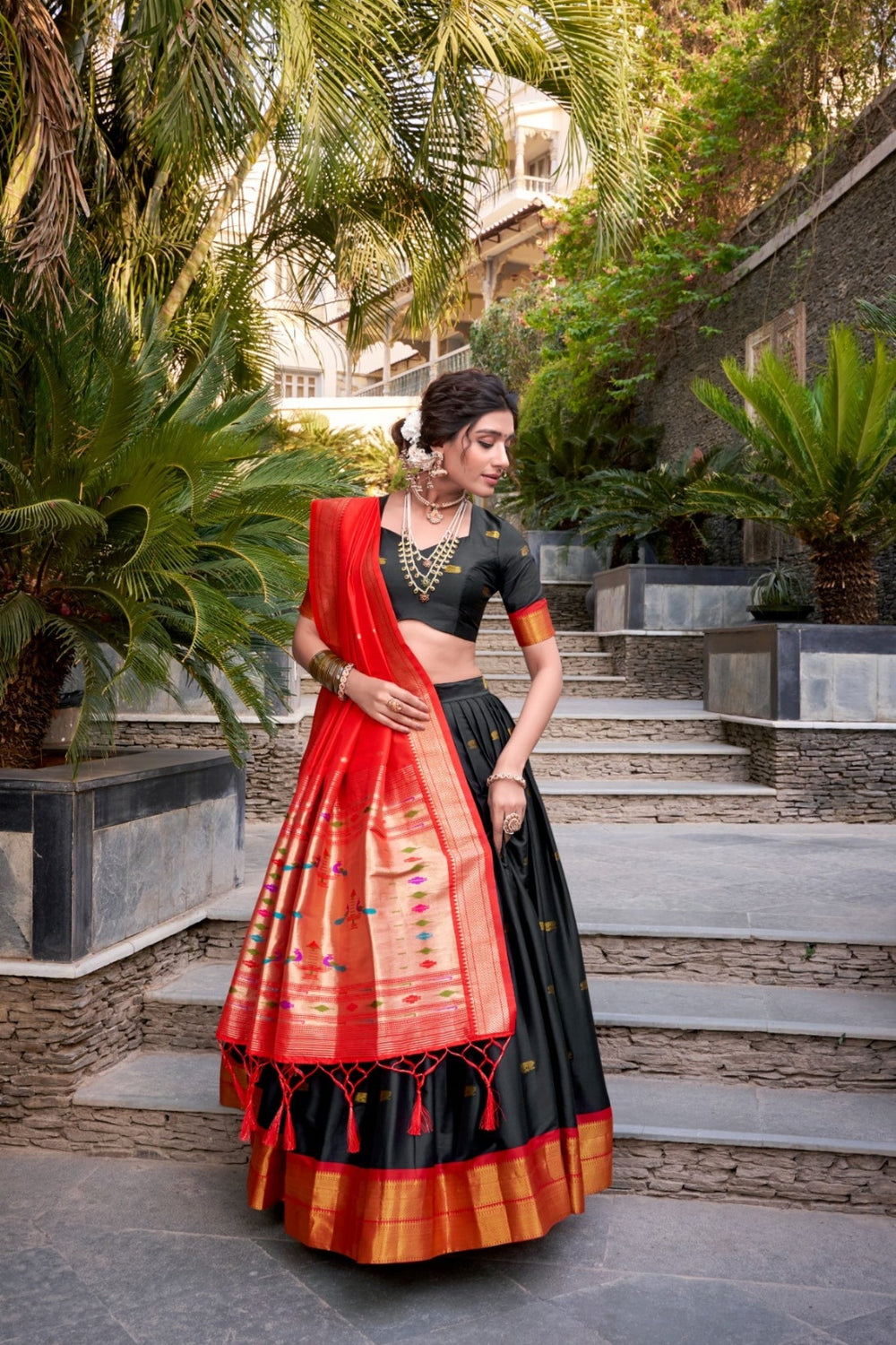Pink Paithani Jacquard Silk Lehenga Set with Zari Weaving Work