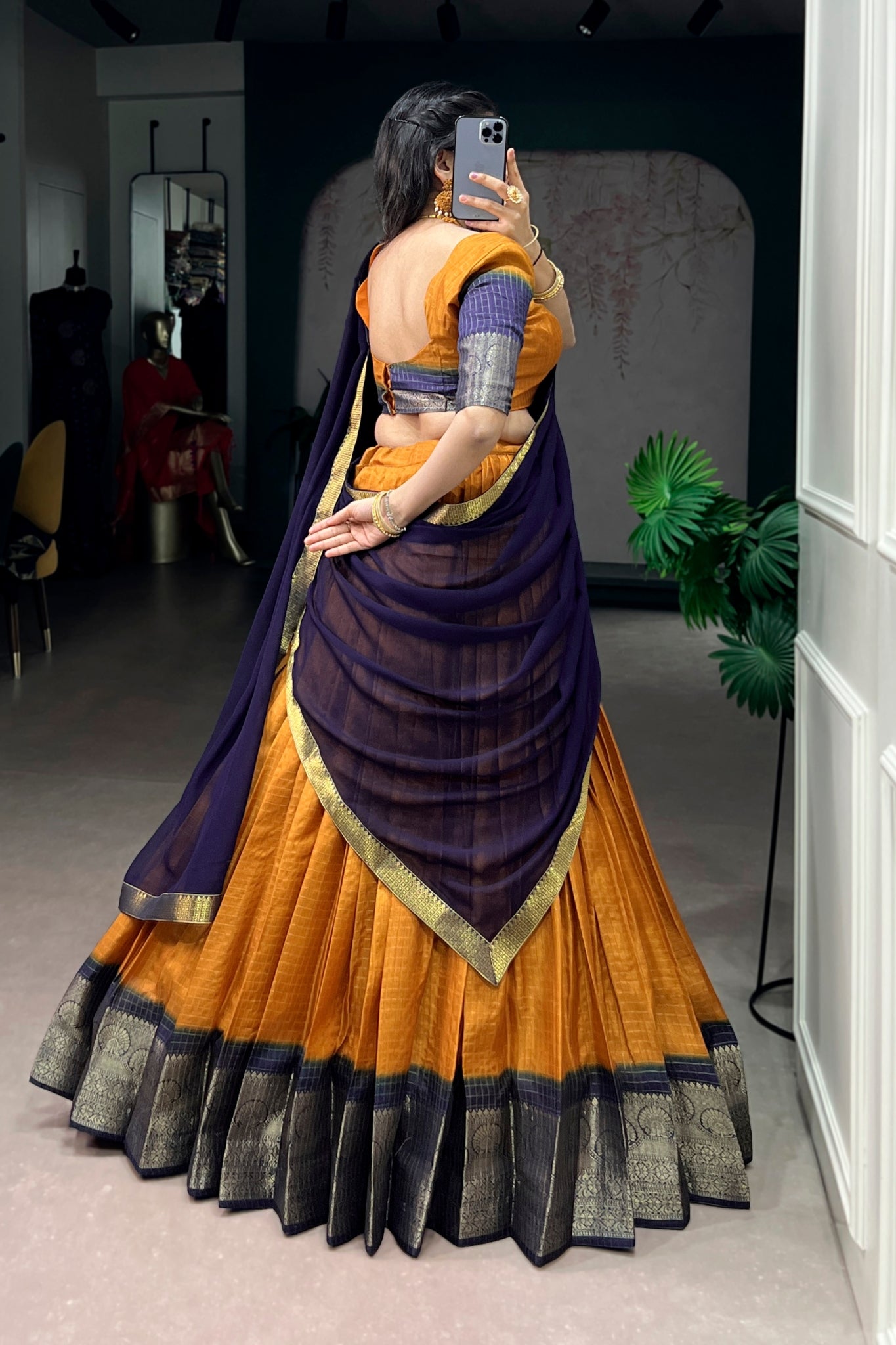 Mustard Zari Weaving Embroidered Festive Lehenga Choli for Women