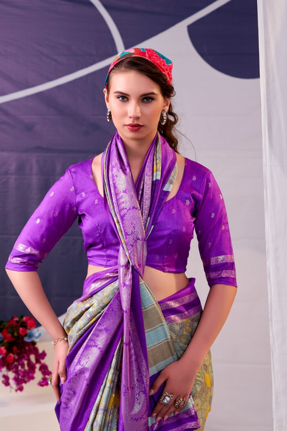 Floral Woven Zari Border Festive Designer Saree for Women