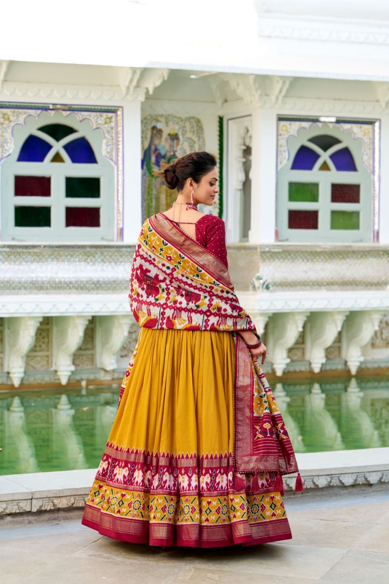 Maroon Tussar Silk Patola Printed With Foil Work Lehenga Choli