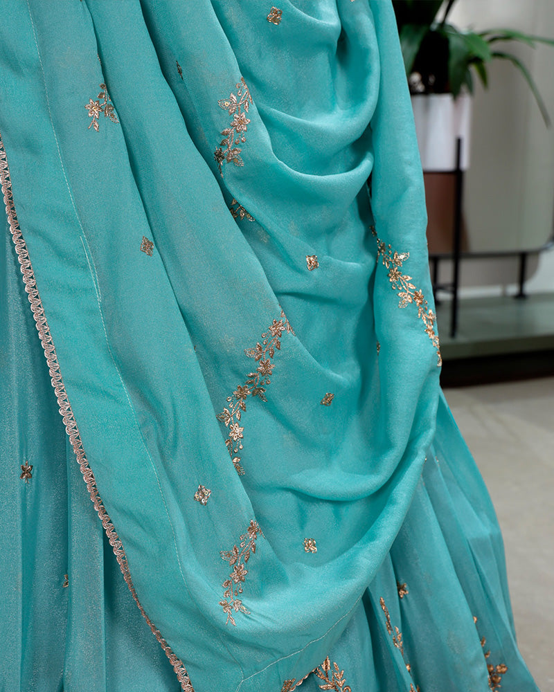 Sky Blue Gorgeous Star Georgette Embroidered Lehenga Choli for Women