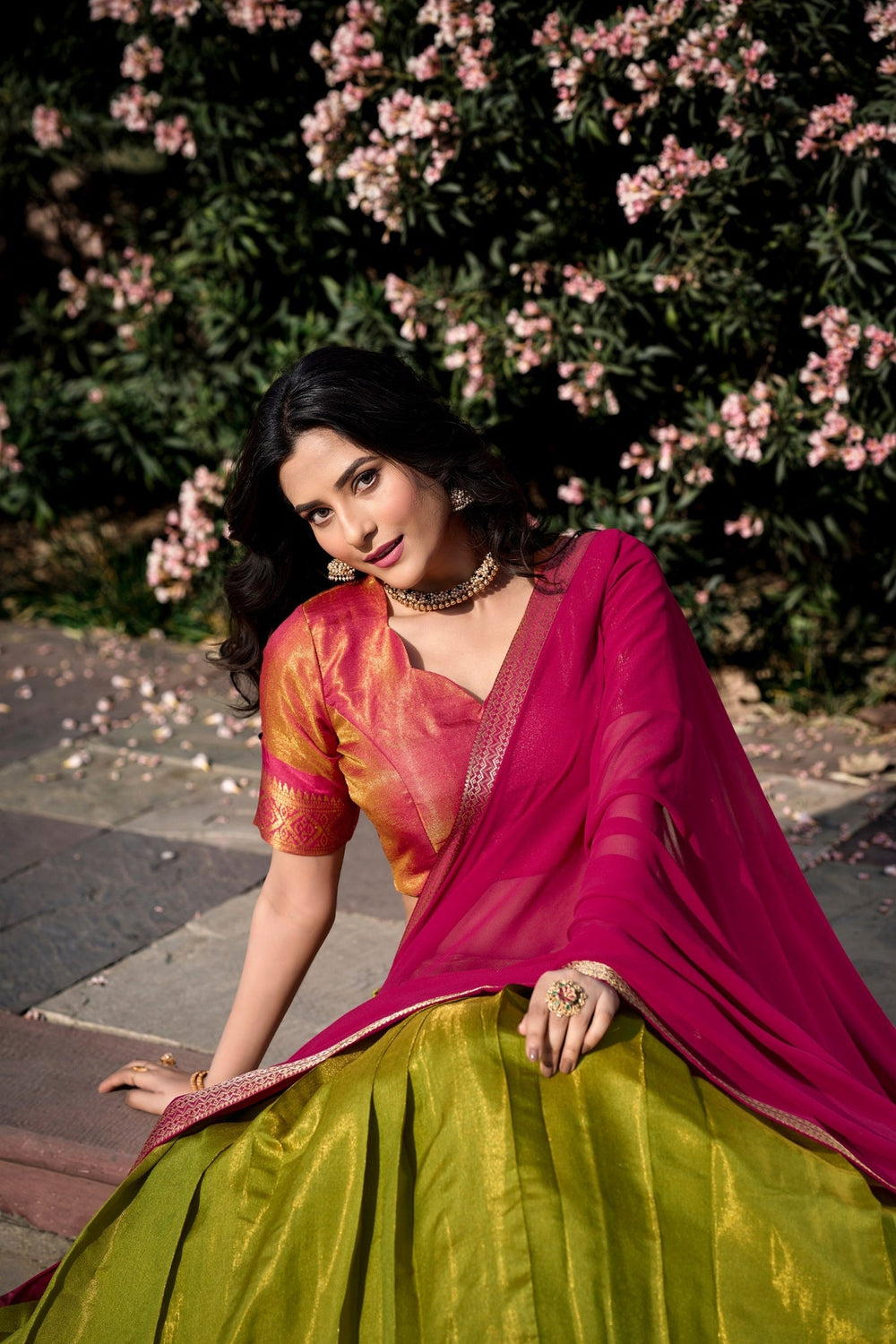 Parrot-Green Trending Kanchipuram Silk Designer Lehenga Choli