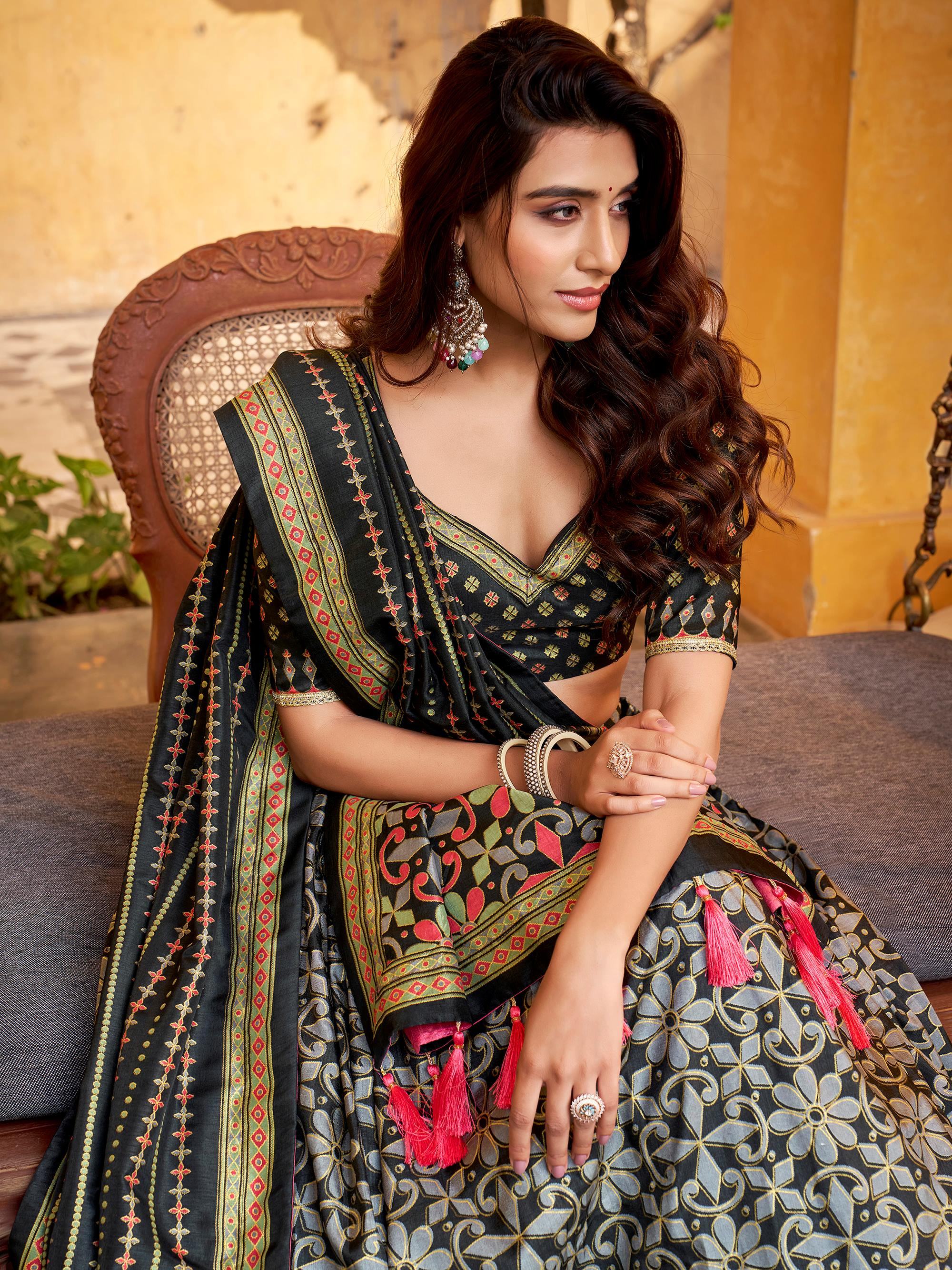 Black Silk Digital Printed Traditional Lehenga Choli for Women