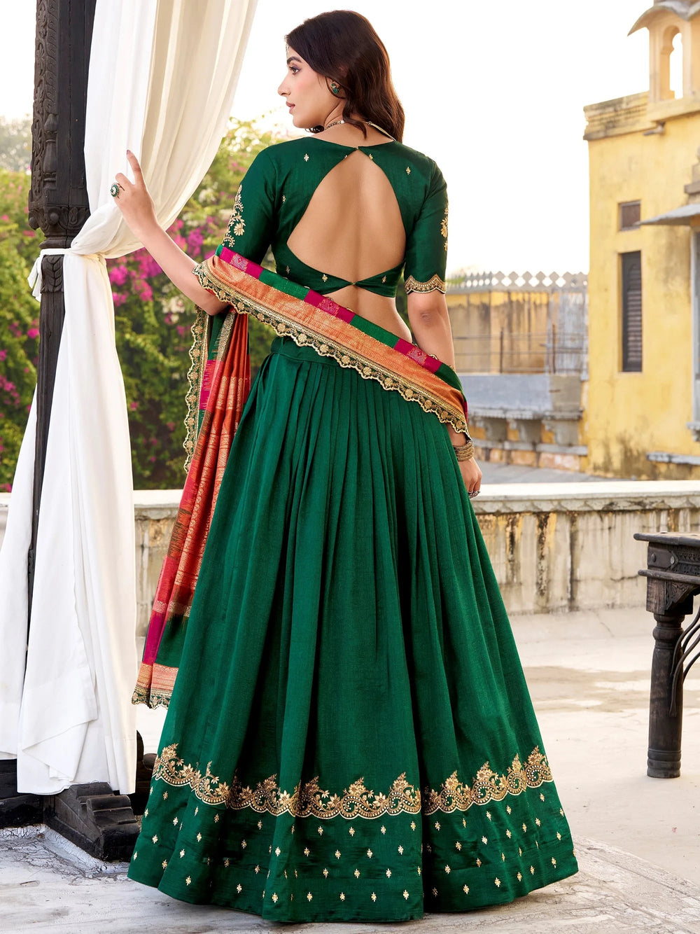 Green Silk Embroidered Engagement Wear Lehenga Choli for Women