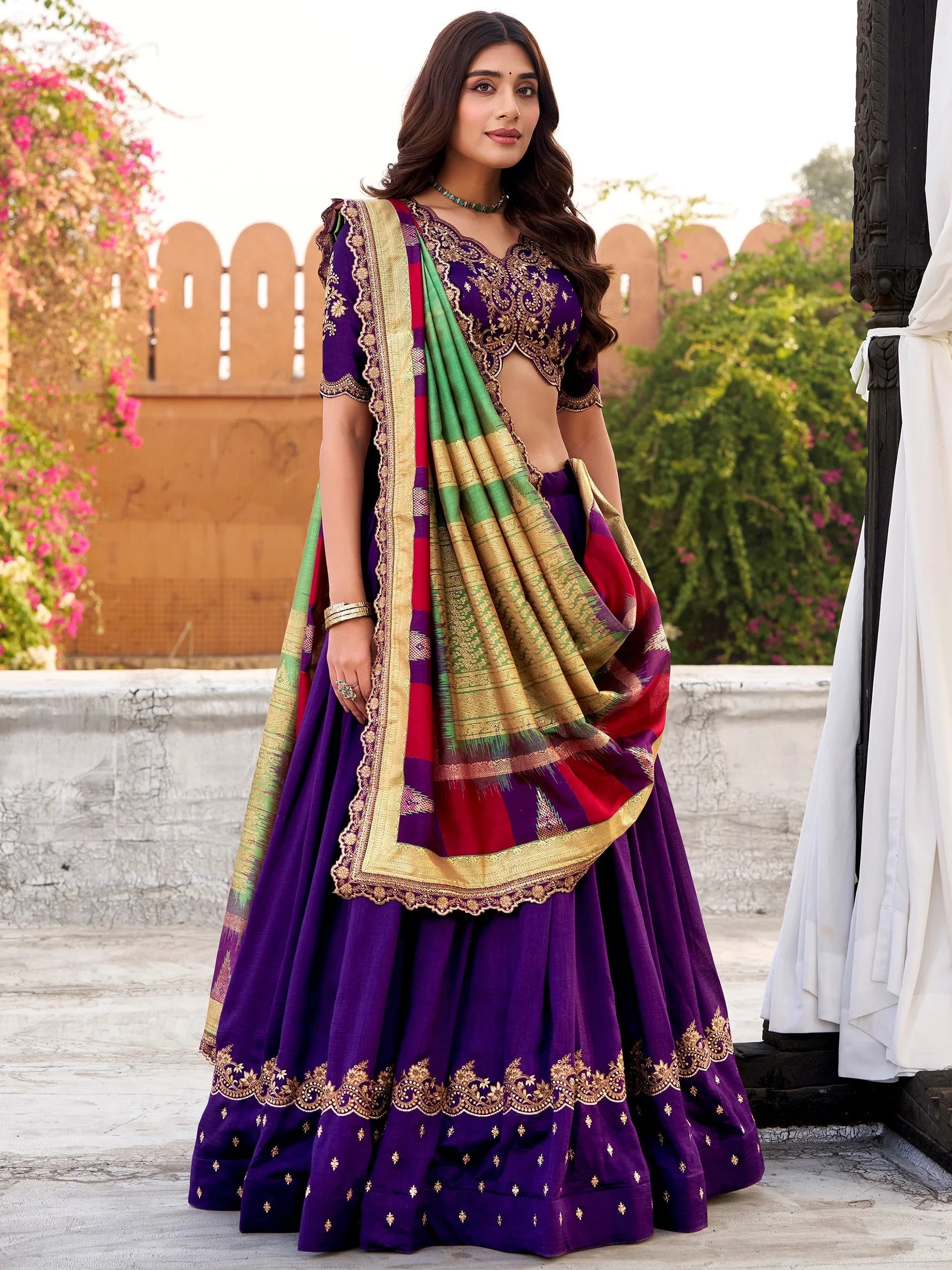 Purple Silk Embroidered Festival Wear Lehenga Choli for Women