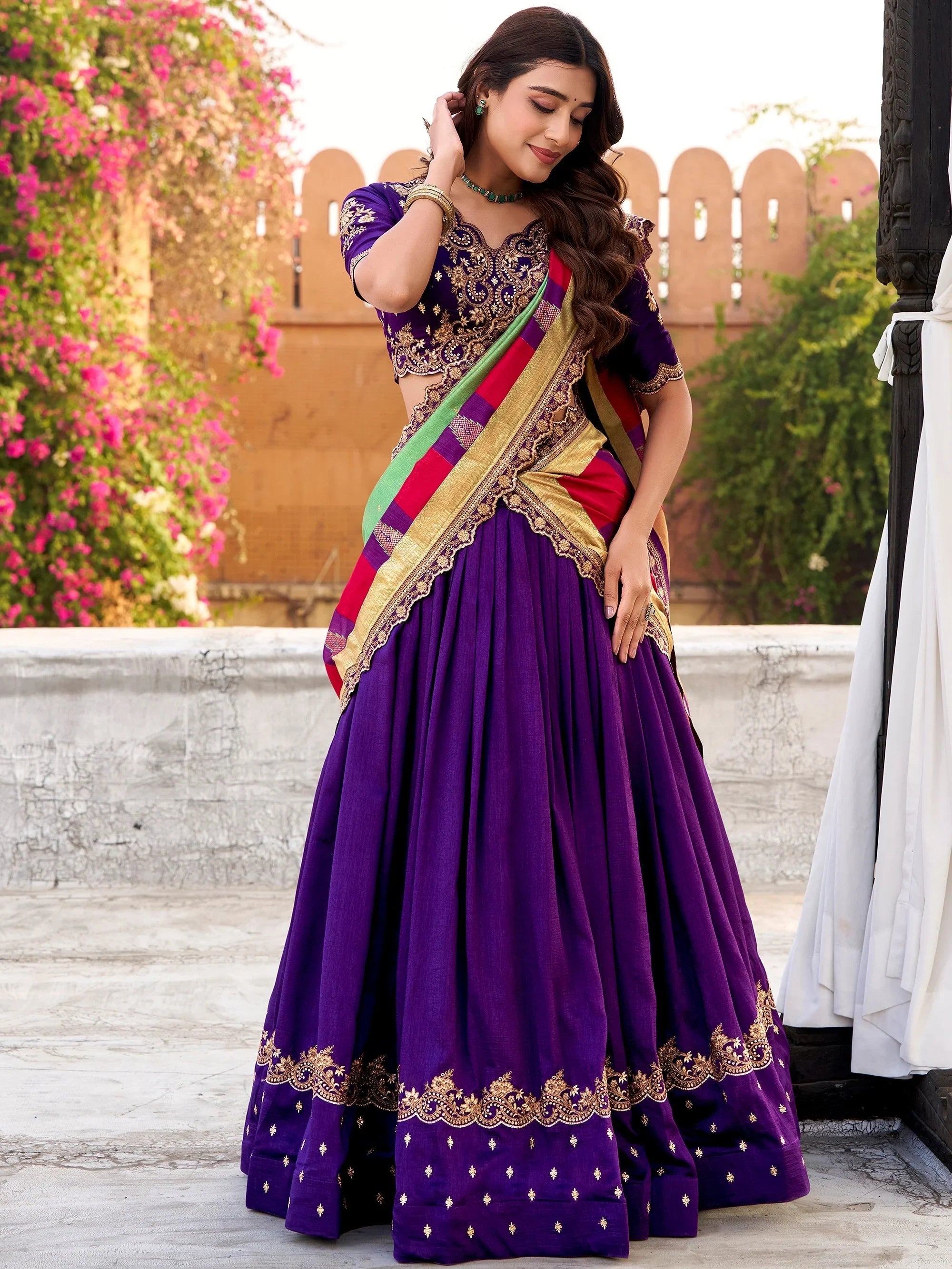 Purple Silk Embroidered Festival Wear Lehenga Choli for Women
