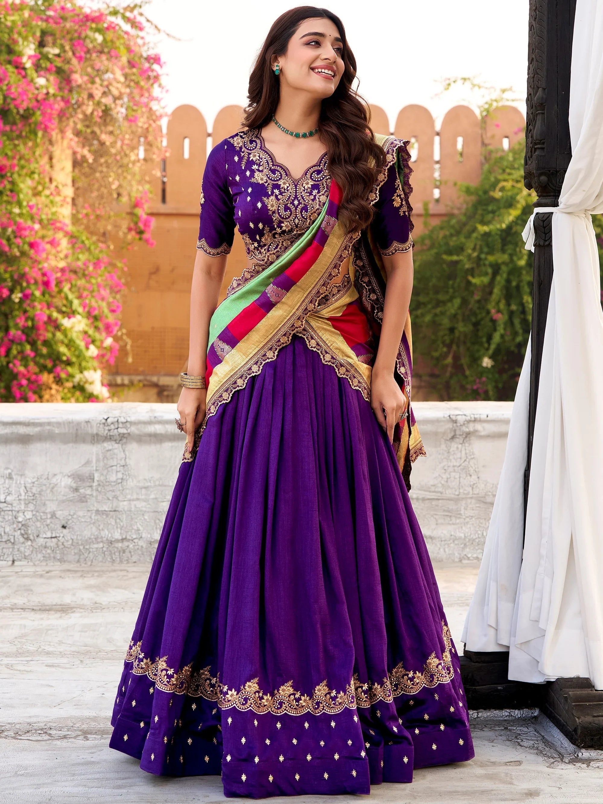 Purple Silk Embroidered Festival Wear Lehenga Choli for Women