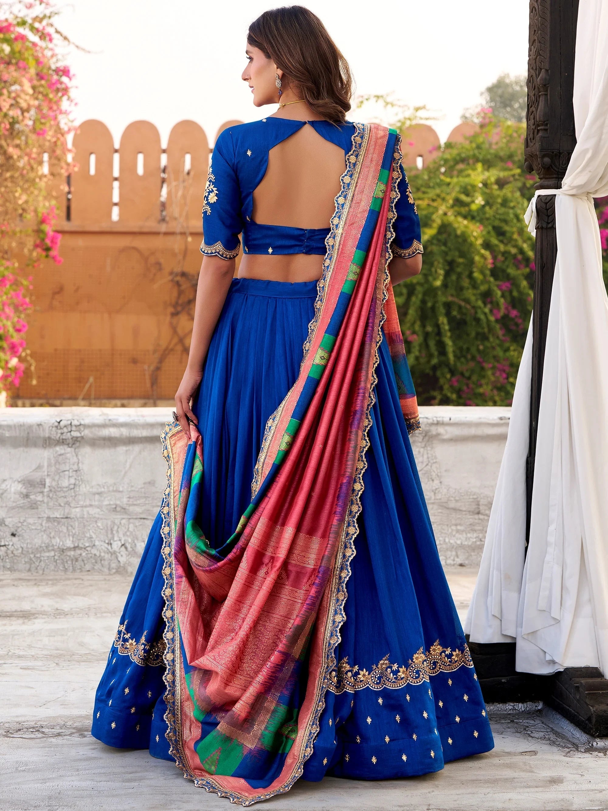 Blue Silk Embroidered Engagement Wear Lehenga Choli for Women