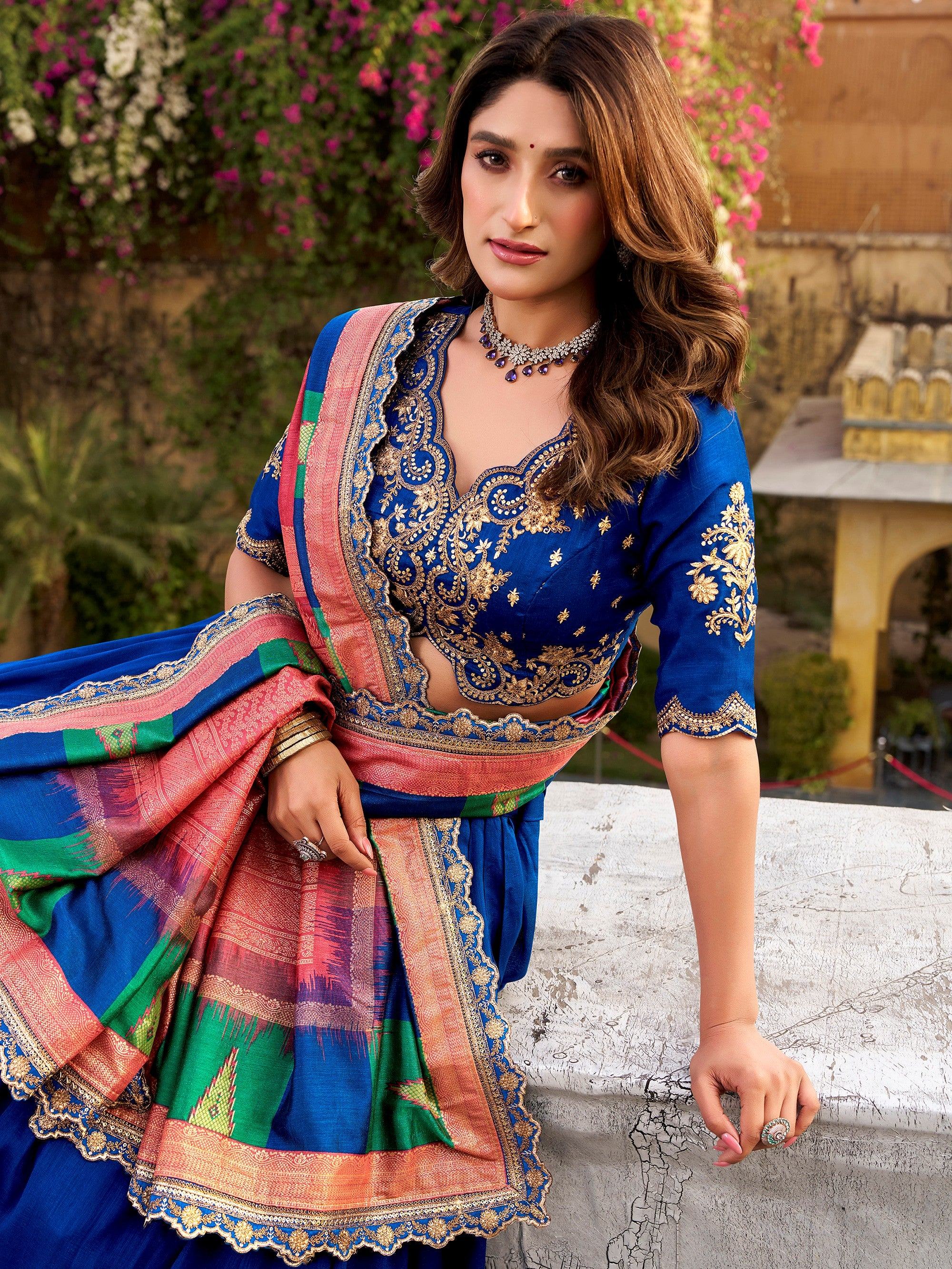 Blue Silk Embroidered Engagement Wear Lehenga Choli for Women