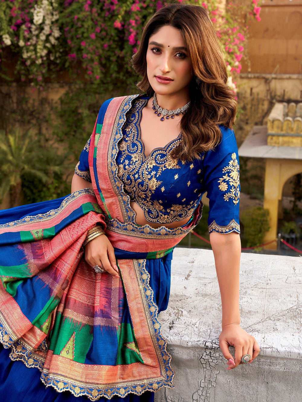 Blue Silk Embroidered Engagement Wear Lehenga Choli for Women