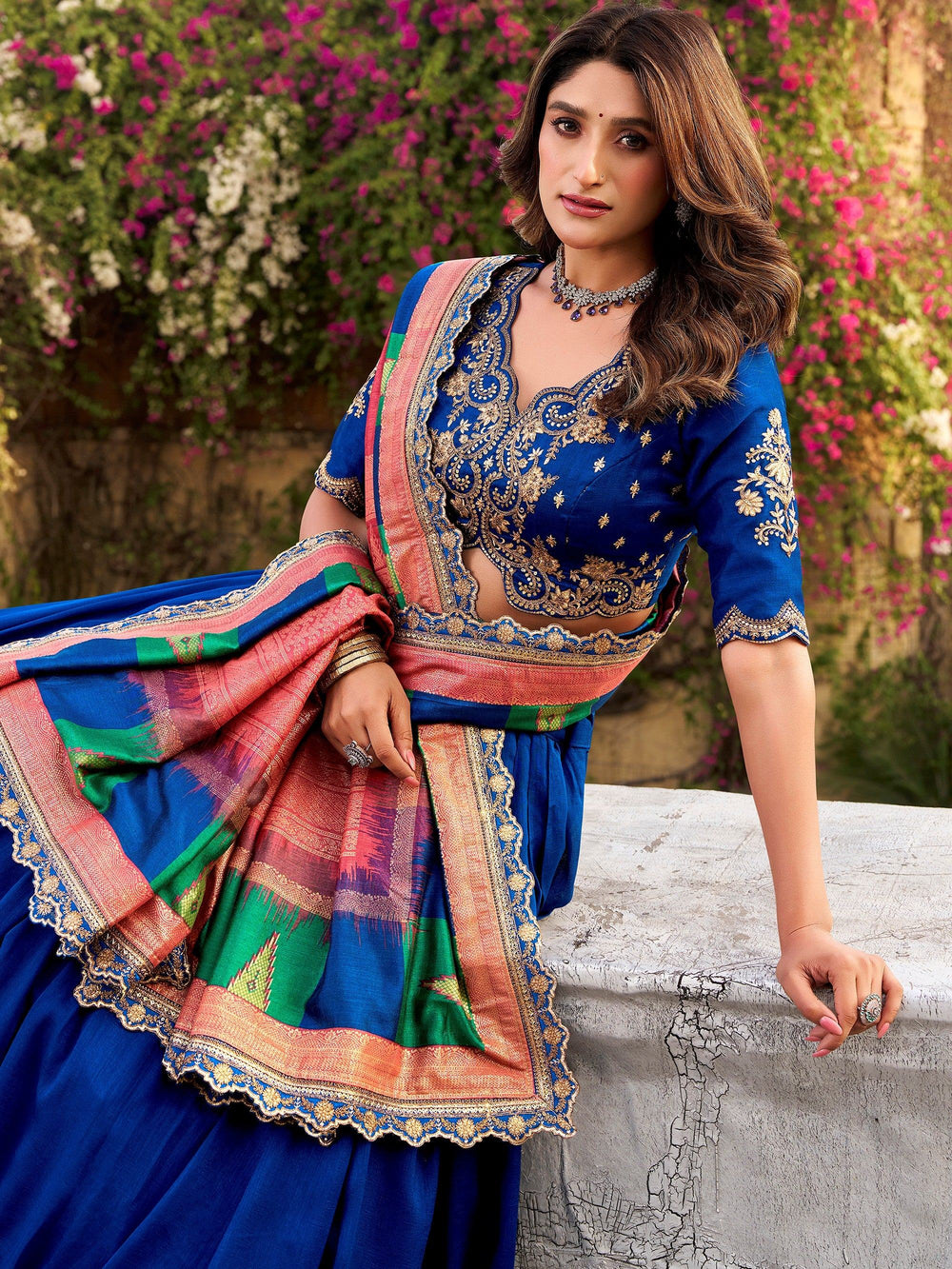Blue Silk Embroidered Engagement Wear Lehenga Choli for Women