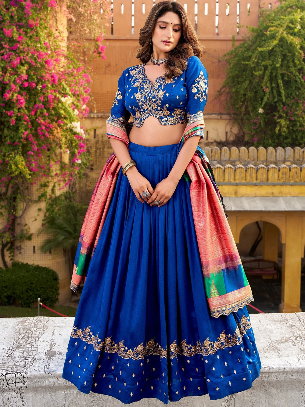 Blue Silk Embroidered Engagement Wear Lehenga Choli for Women