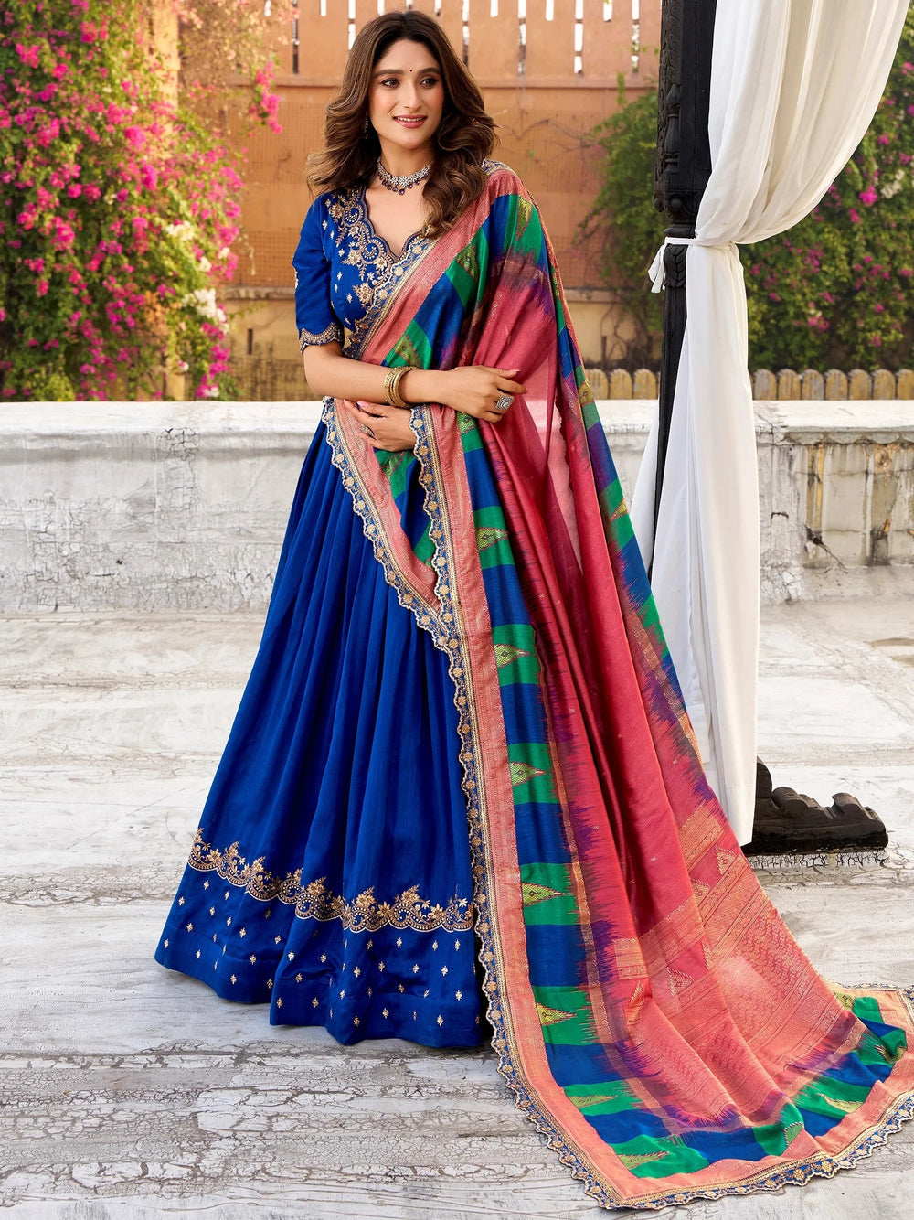 Blue Silk Embroidered Engagement Wear Lehenga Choli for Women