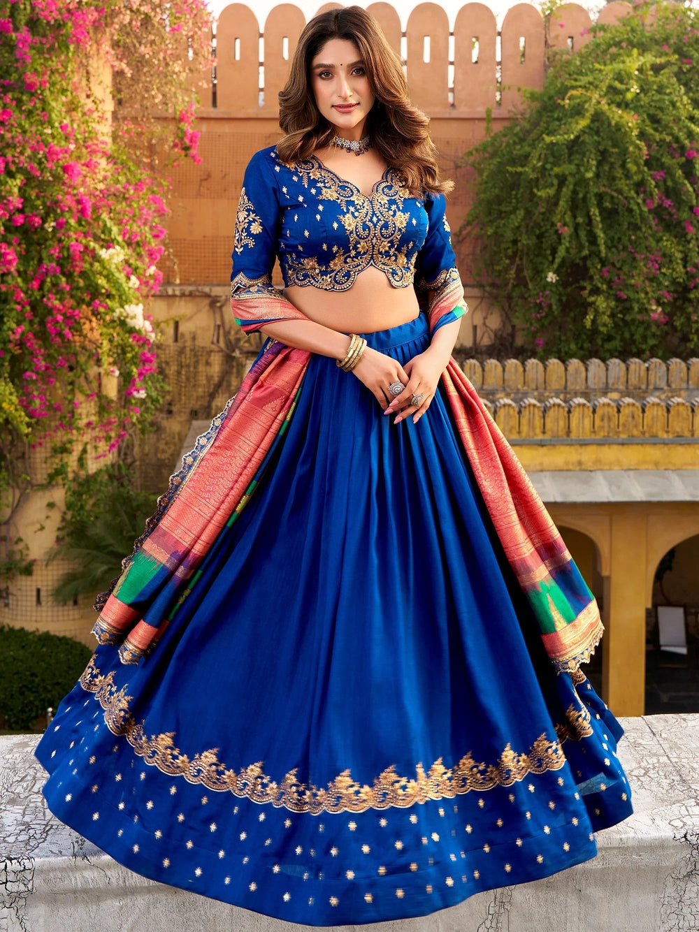 Blue Silk Embroidered Engagement Wear Lehenga Choli for Women