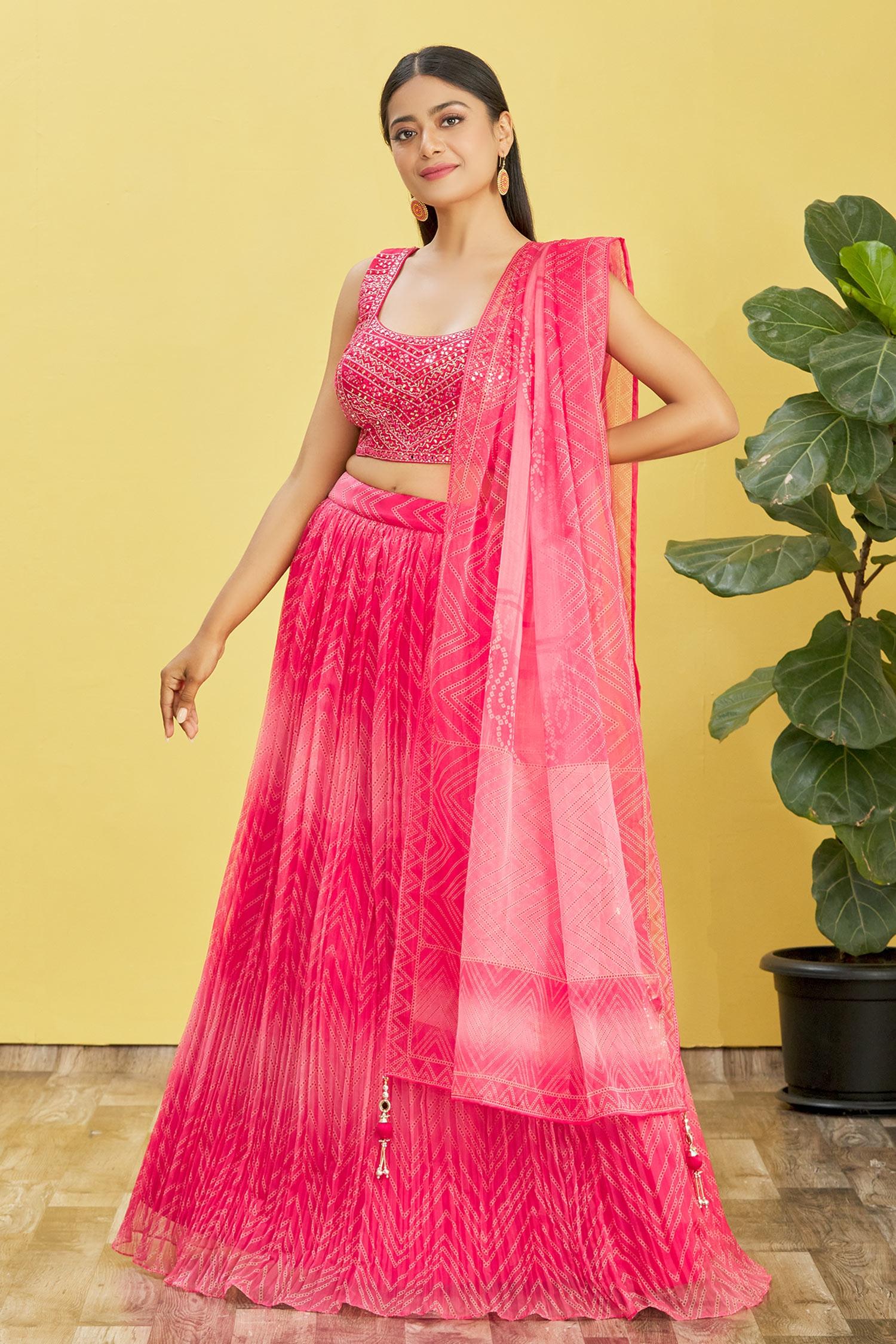Pink Mirror Work Organza Reception Lehenga Choli for Women