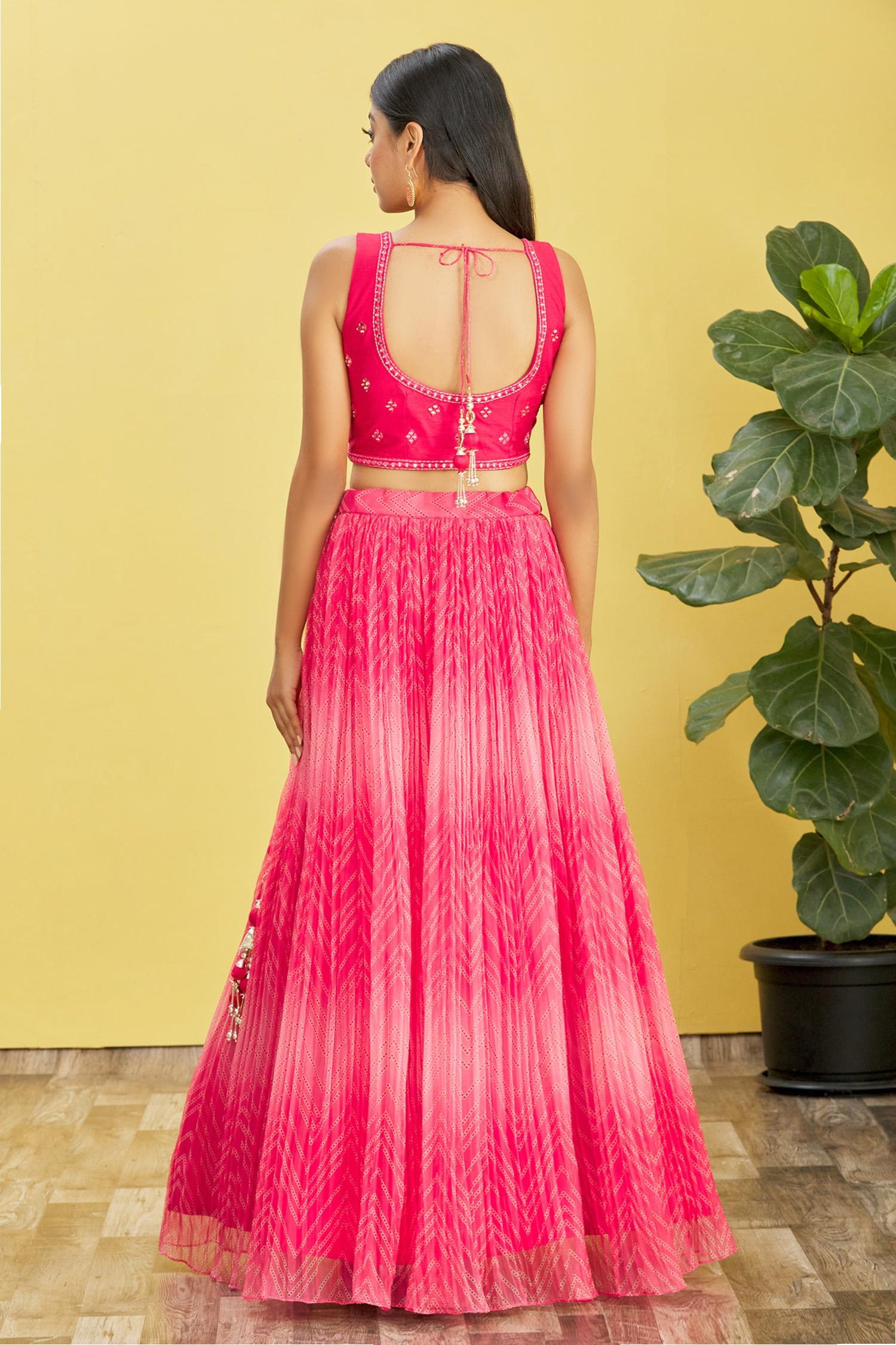 Pink Mirror Work Organza Reception Lehenga Choli for Women