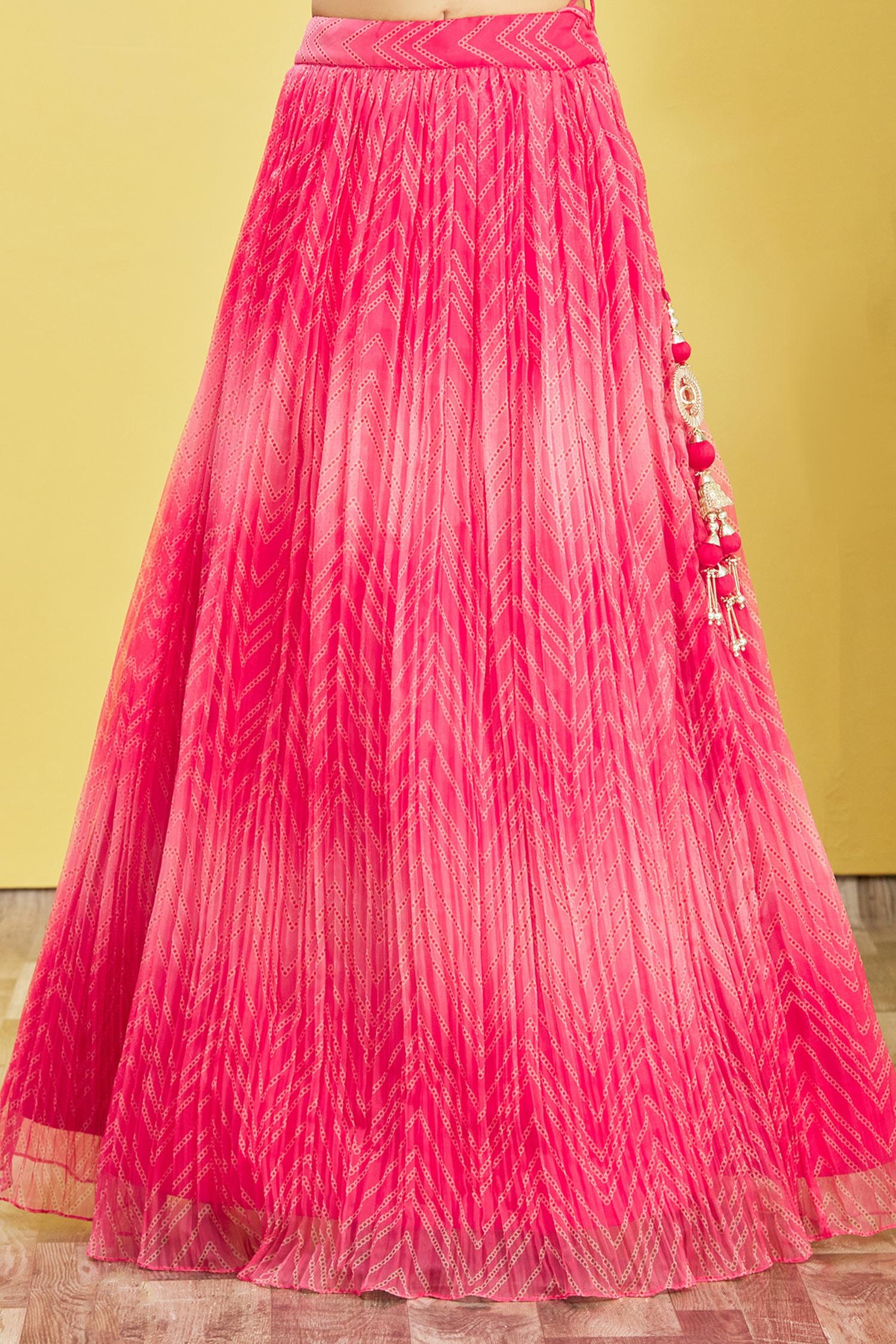 Pink Mirror Work Organza Reception Lehenga Choli for Women