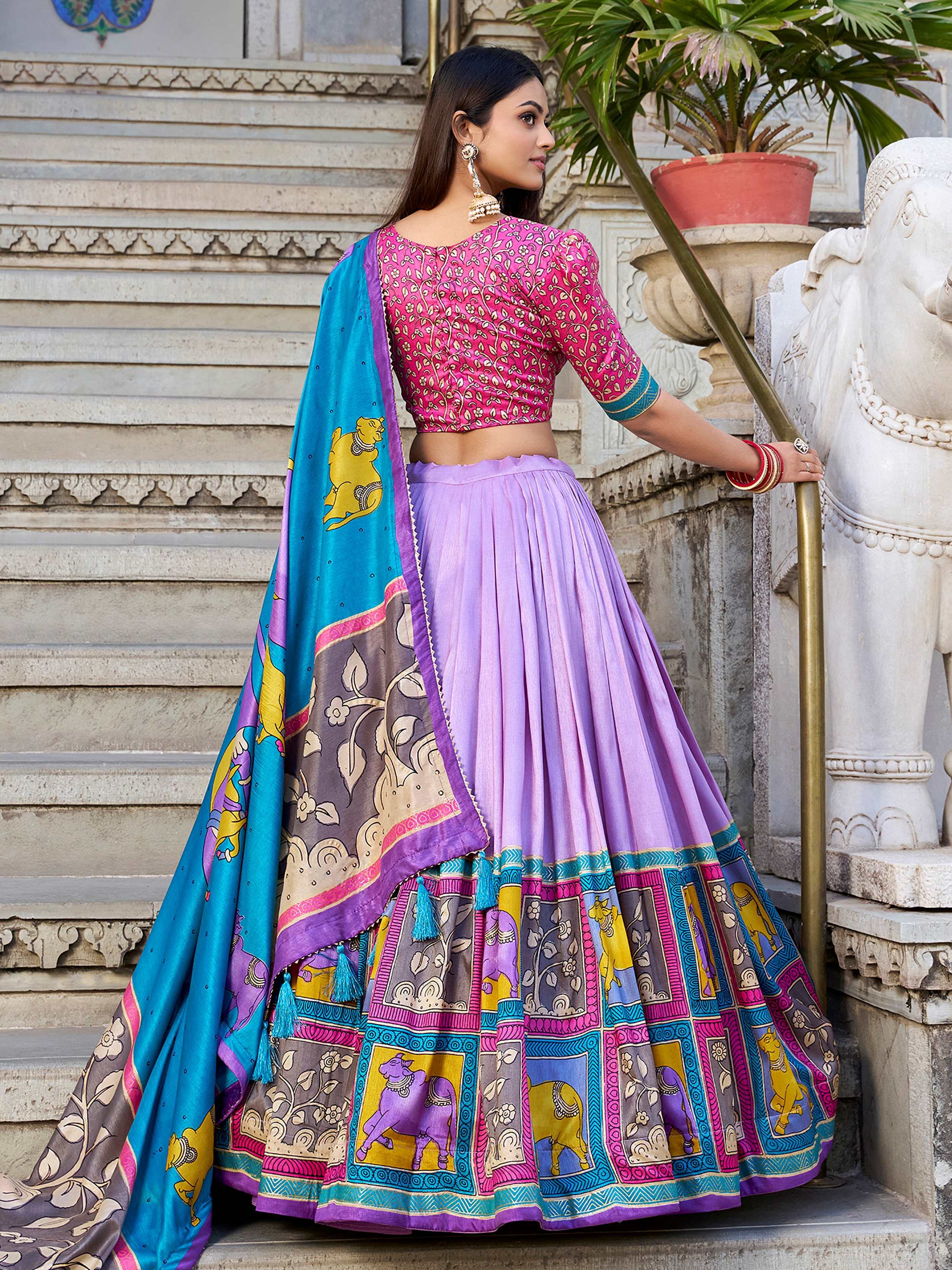 Lavender Kalamkari Printed Traditional Lehenga Choli for Women