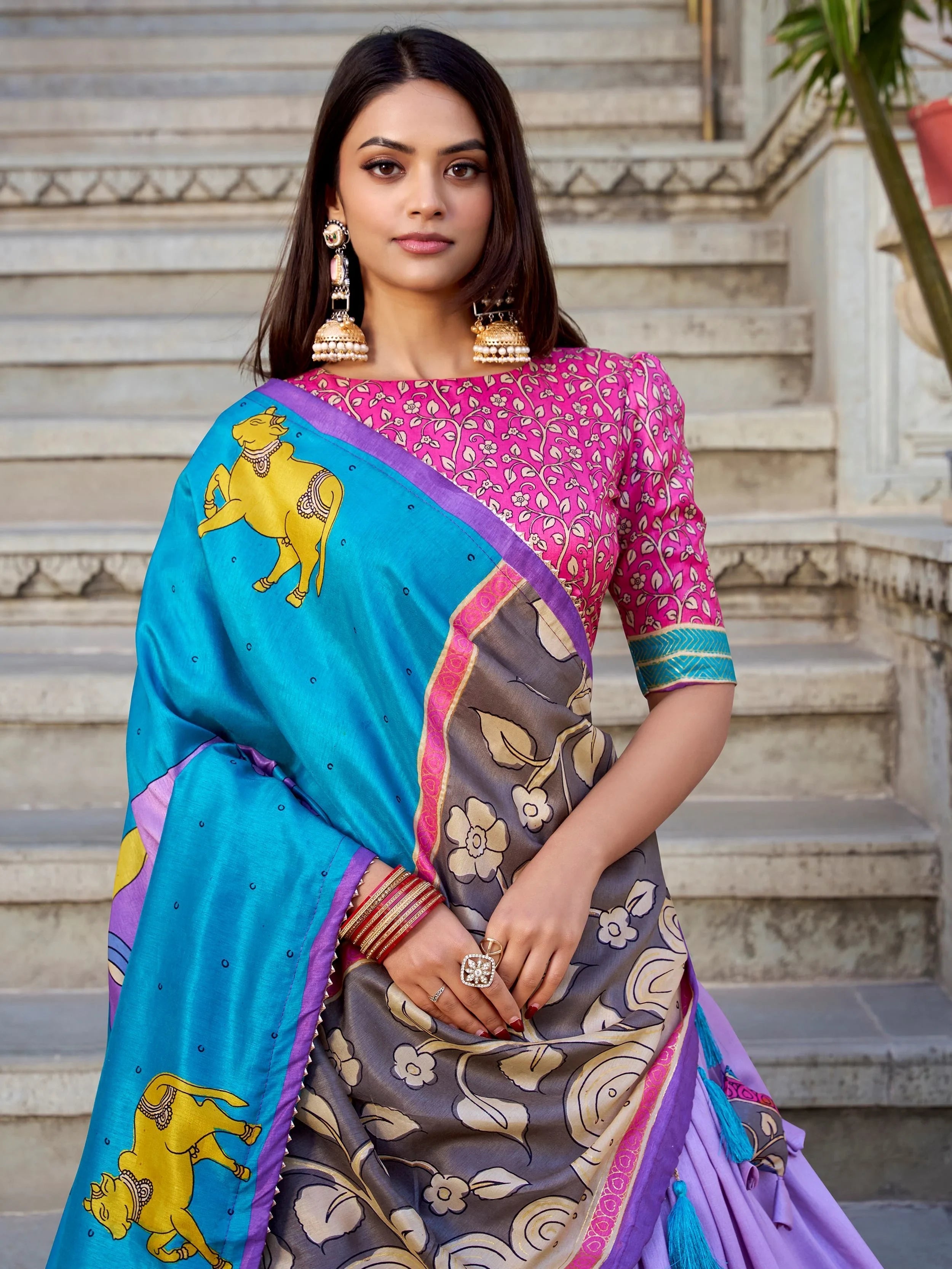 Lavender Kalamkari Printed Traditional Lehenga Choli for Women