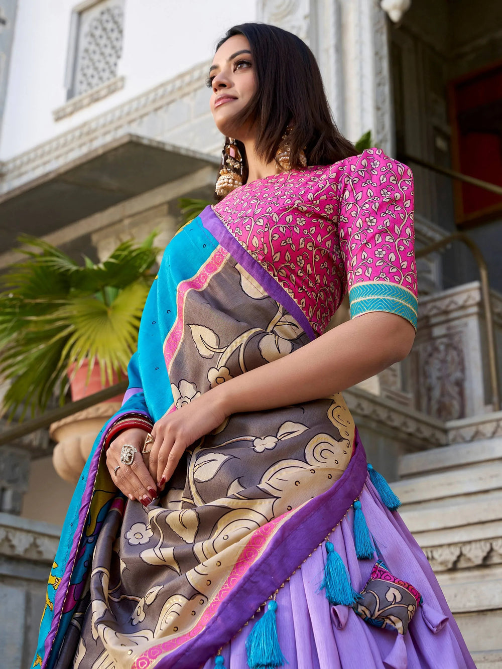 Lavender Kalamkari Printed Traditional Lehenga Choli for Women