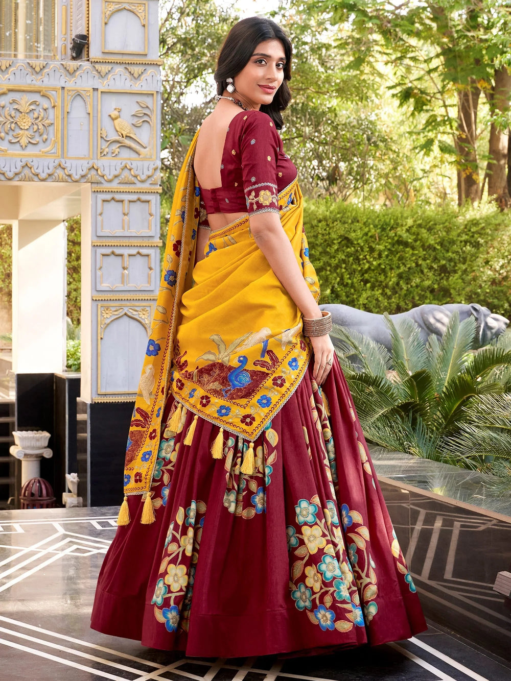 Maroon Silk Floral Printed Wedding Wear Lehenga Choli for Women