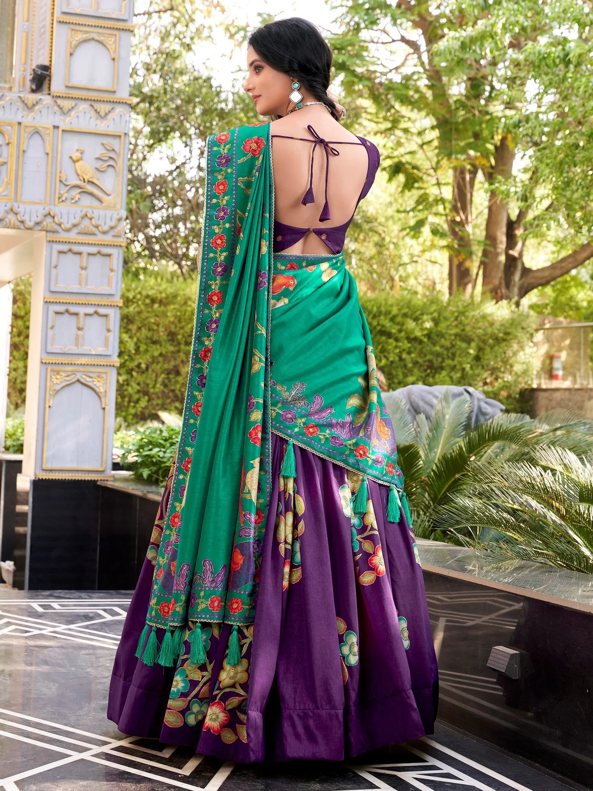 Purple Silk Floral Printed Festival Wear Lehenga Choli for Women