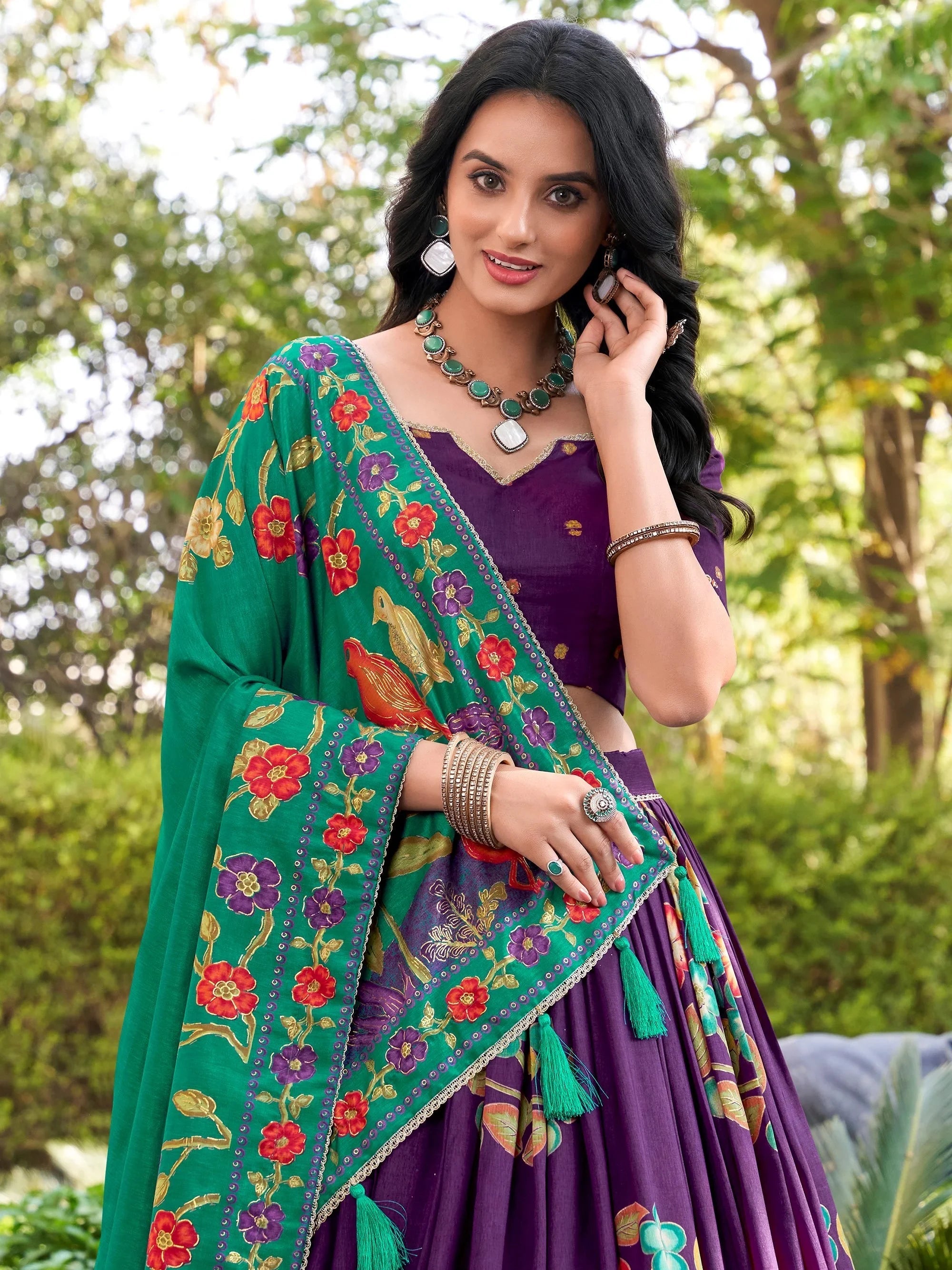 Purple Silk Floral Printed Festival Wear Lehenga Choli for Women