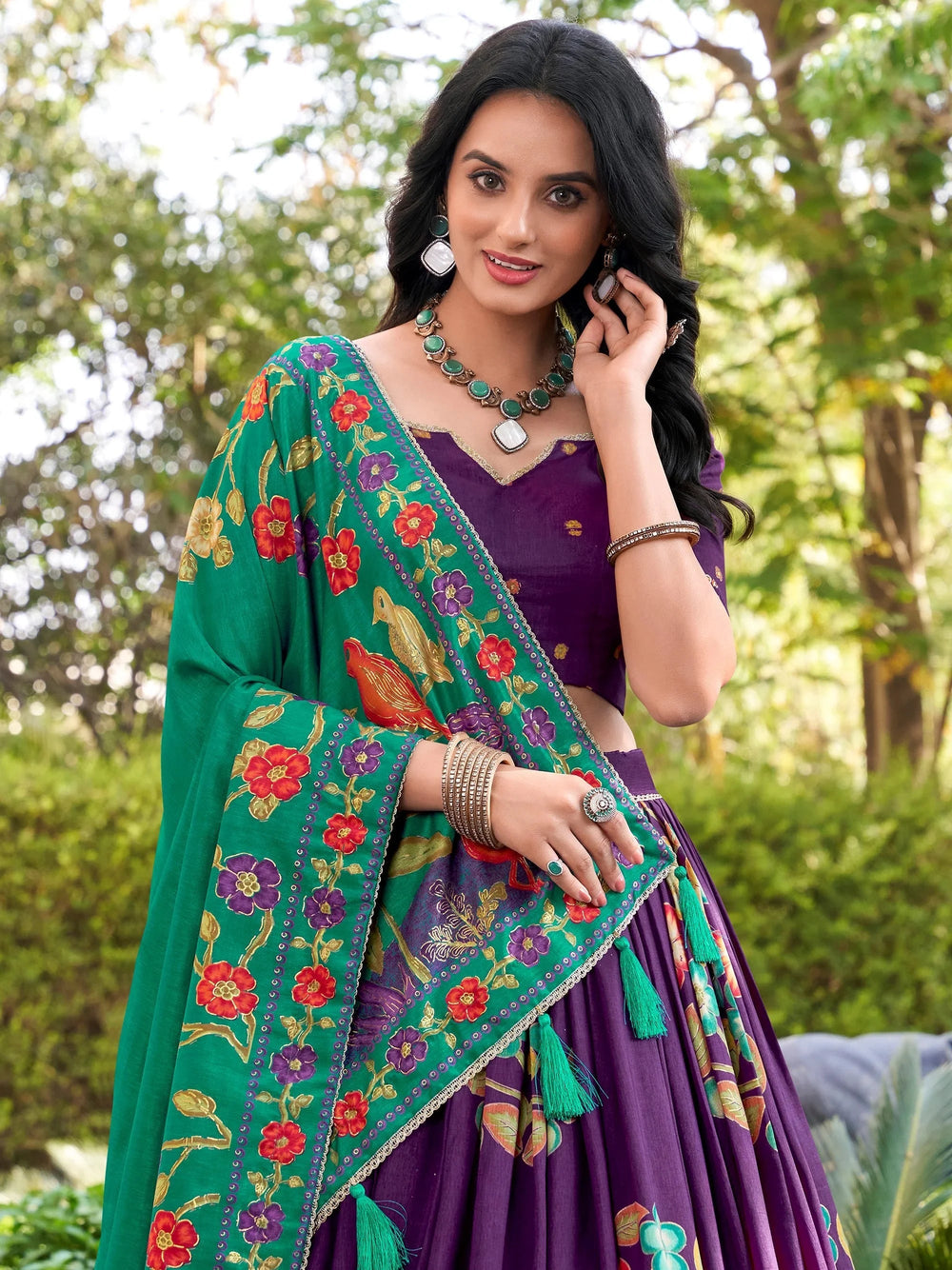 Purple Silk Floral Printed Festival Wear Lehenga Choli for Women