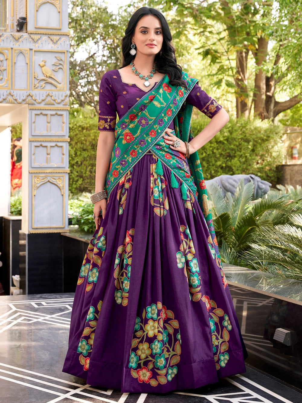 Purple Silk Floral Printed Festival Wear Lehenga Choli for Women