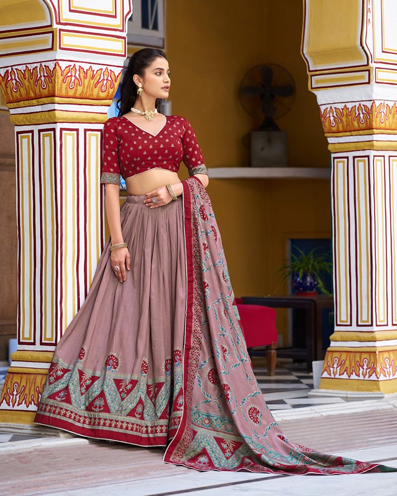 Tasar Silk Printed Sparkle Designer Lehenga Choli Set - Zimonza