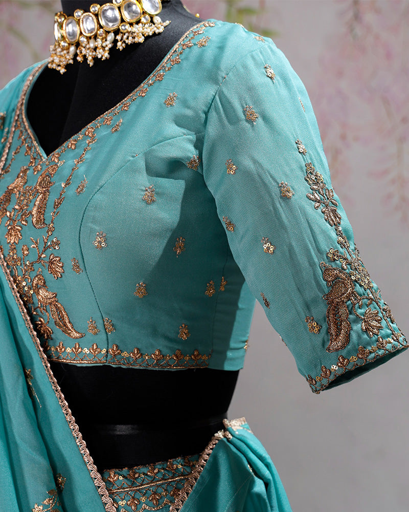 Sky Blue Gorgeous Star Georgette Embroidered Lehenga Choli for Women