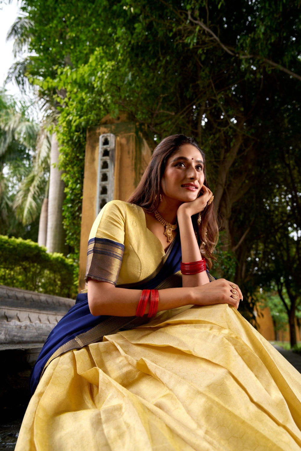 Navy Blue The Royal Kanchipuram Zari Weave Half Saree