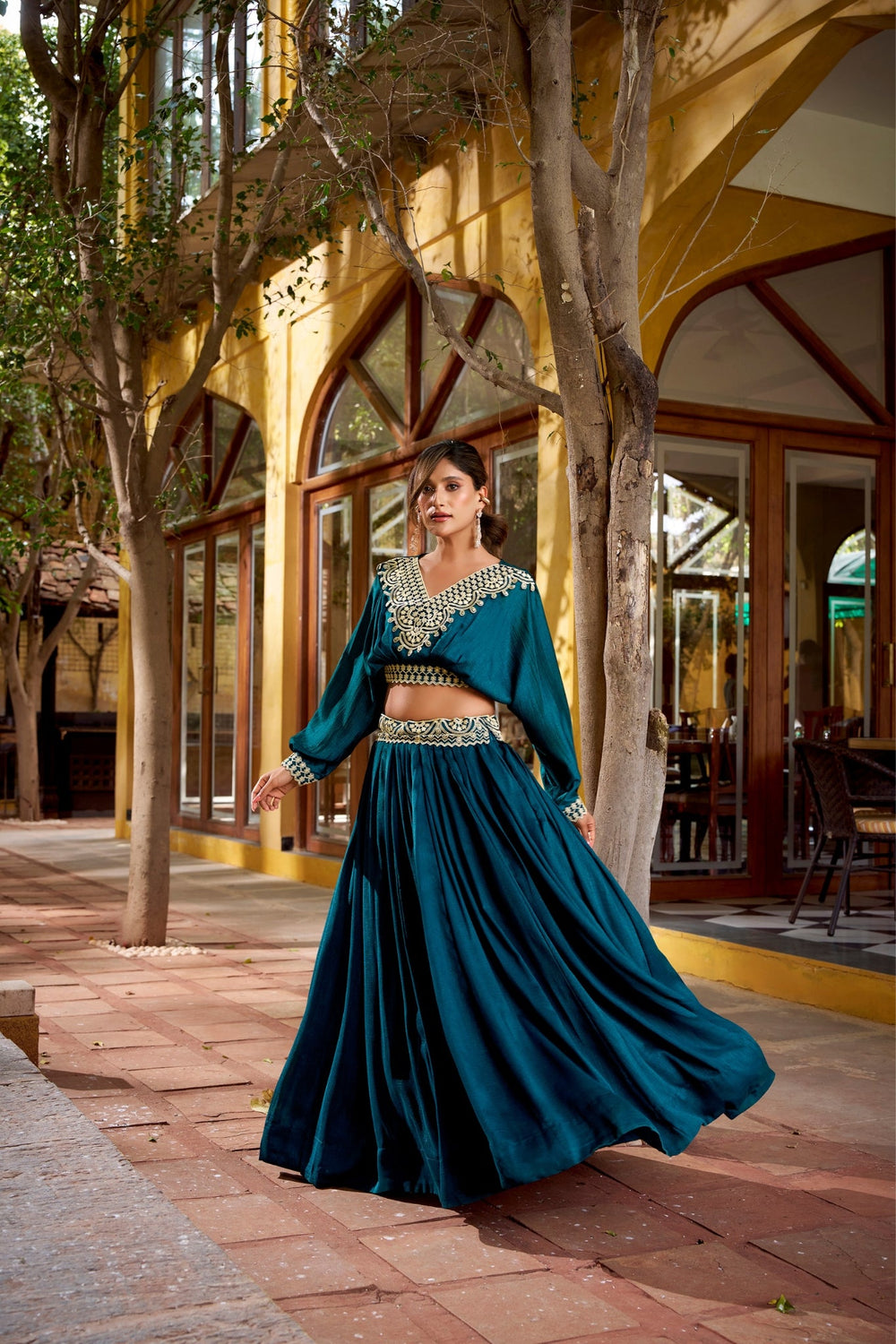 Pearl Blue Designer Vichitra Silk Thread Embroidered Lehenga Co Ord Set